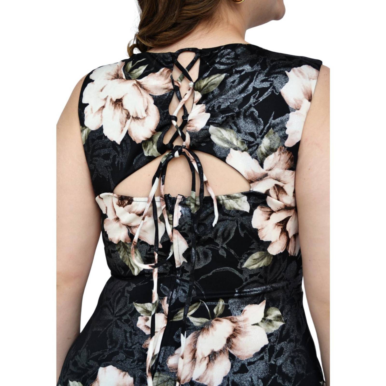 Vestido floreado sin manga Tallas Extras, 21647 (Negro floreado) 