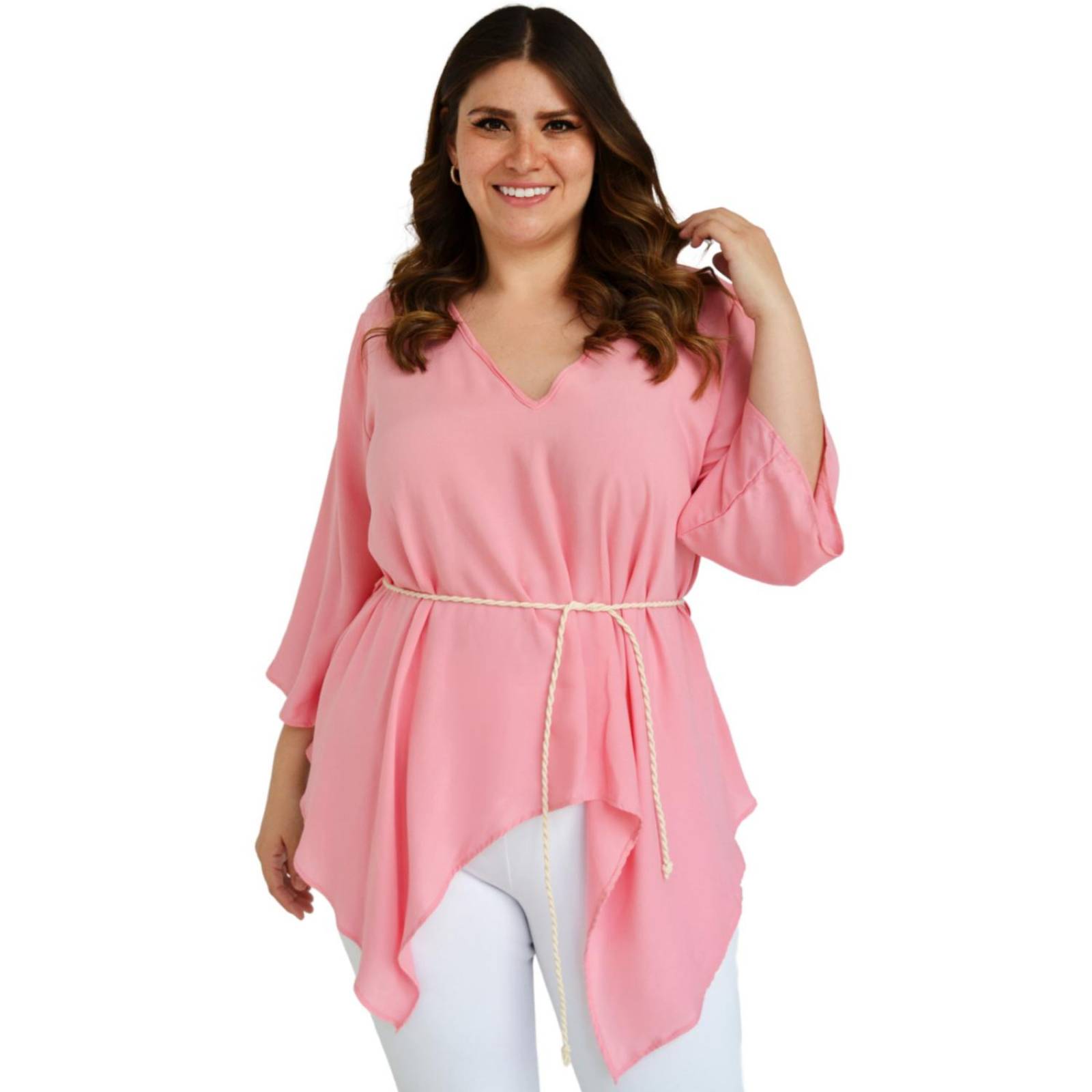 Blusa asimétrica con cinto Roman Fashion /Tallas Extras, 1831 (Palo de rosa) 