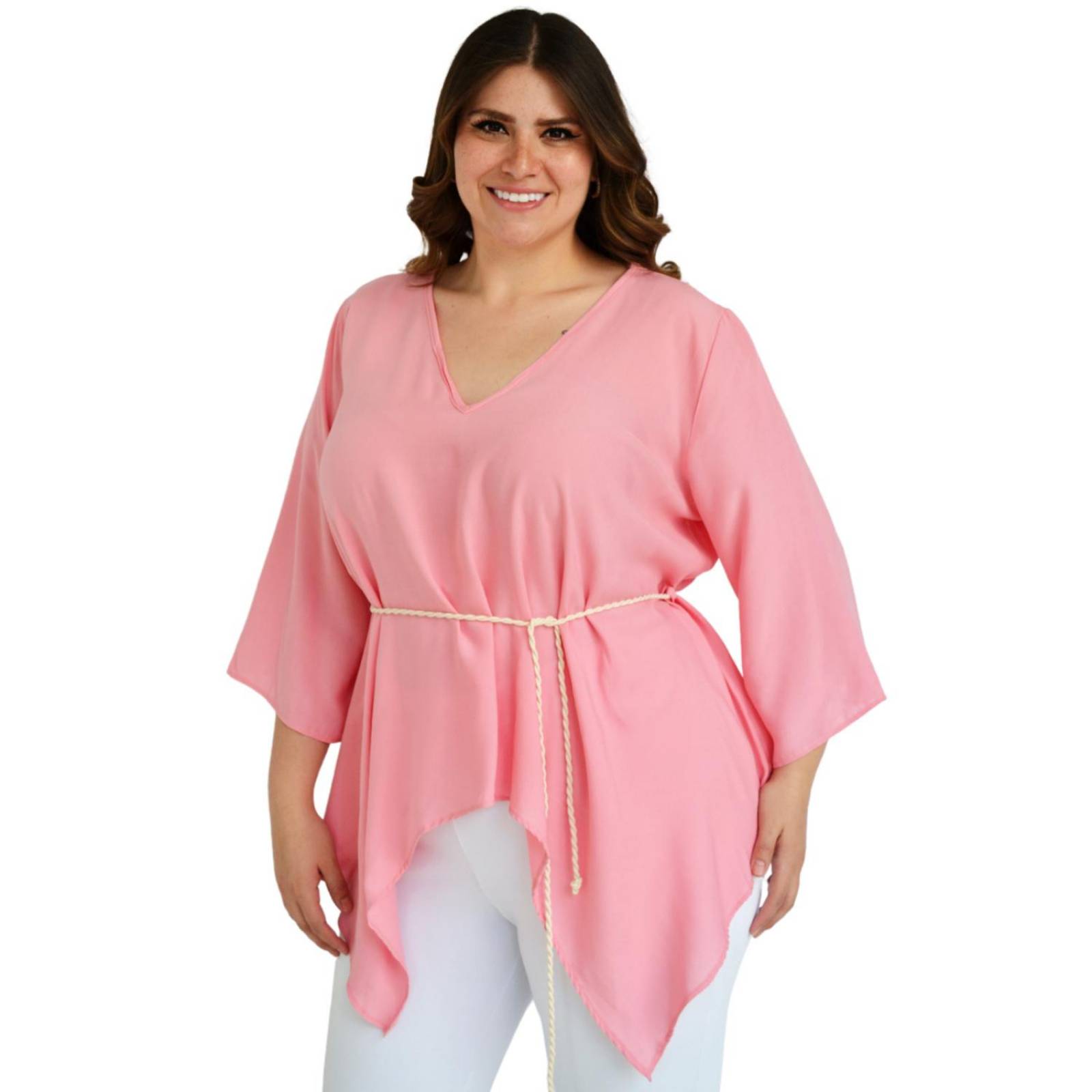 Blusa asimétrica con cinto Roman Fashion /Tallas Extras, 1831 (Palo de rosa) 