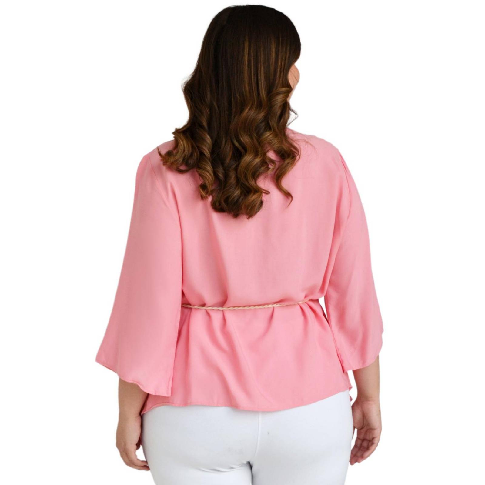 Blusa asimétrica con cinto Roman Fashion /Tallas Extras, 1831 (Palo de rosa) 