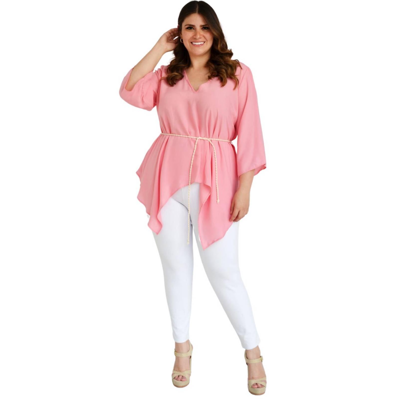 Blusa asimétrica con cinto Roman Fashion /Tallas Extras, 1831 (Palo de rosa) 