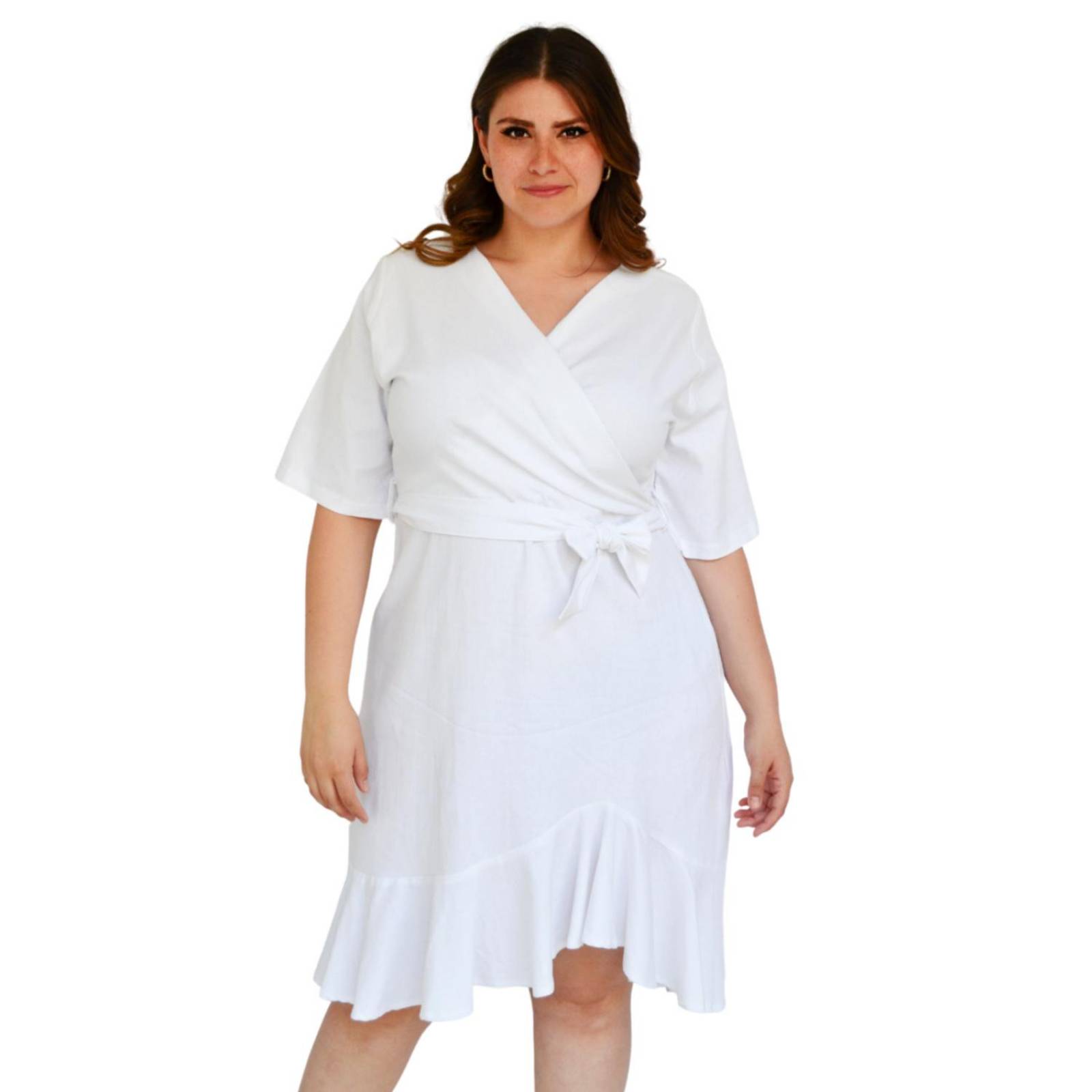 Vestido de lino Roman Fashion /Tallas Extras, 1076 (Blanco) 