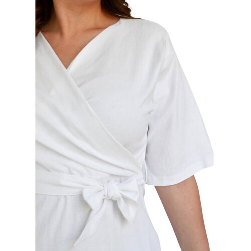 Vestido de lino Roman Fashion /Tallas Extras, 1076 (Blanco) 