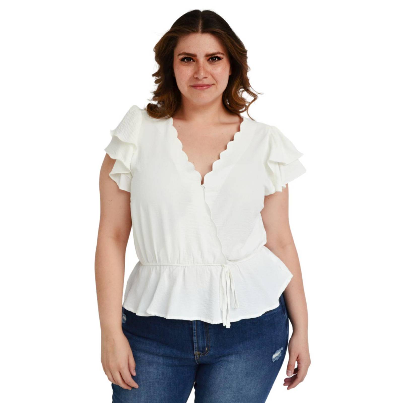 Blusa manga mariposa Roman Fashion /Tallas Extras, 91597 (Blanco) 