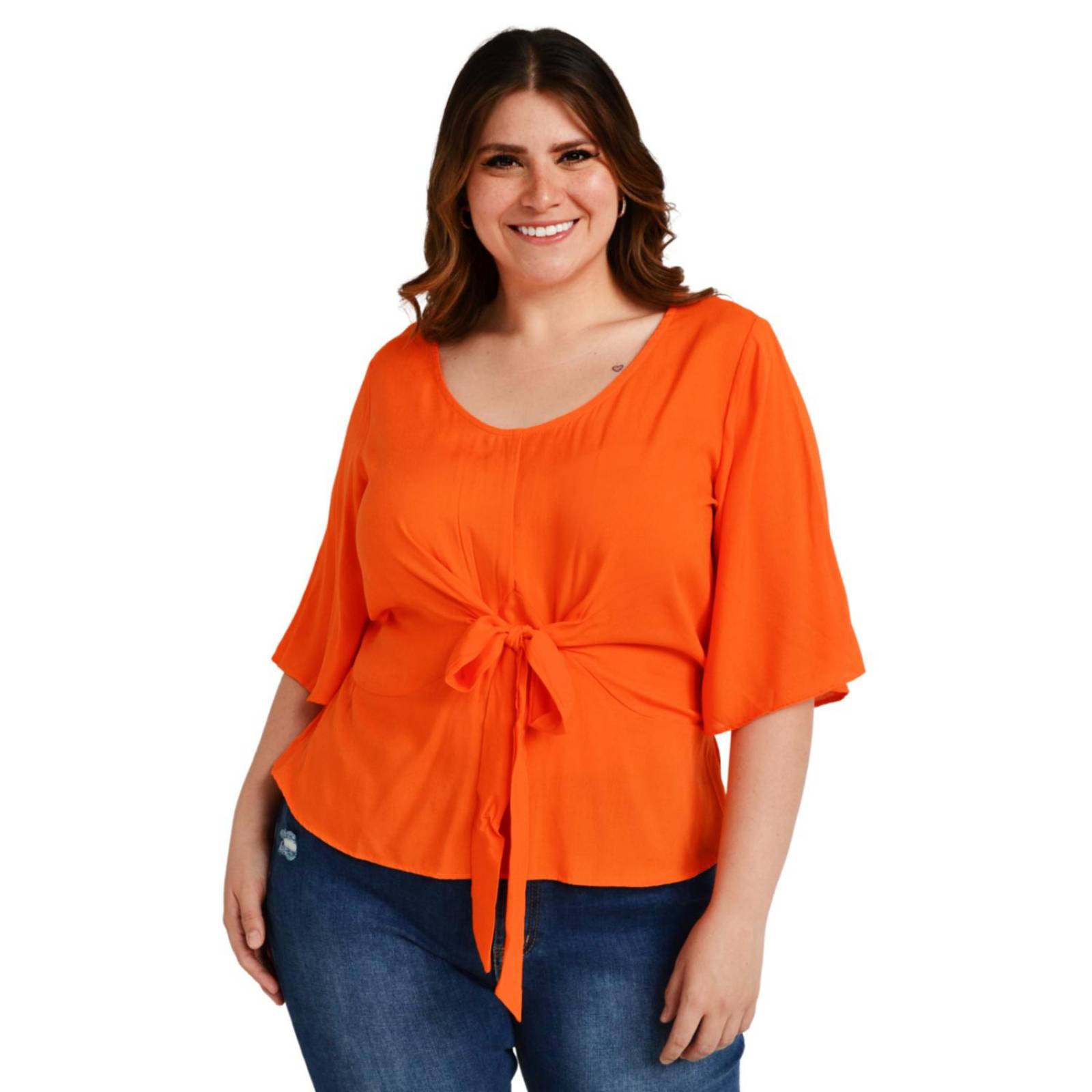 Blusa detalle de moño Roman Fashion /Tallas Extras, 1832 (Naranja) 