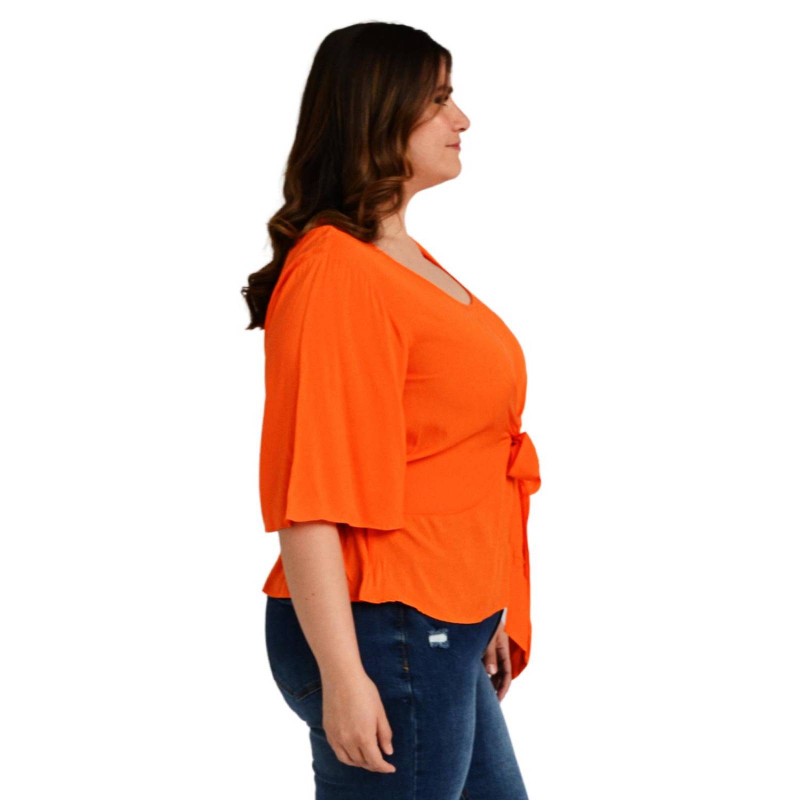 Blusa detalle de moño Roman Fashion /Tallas Extras, 1832 (Naranja) 