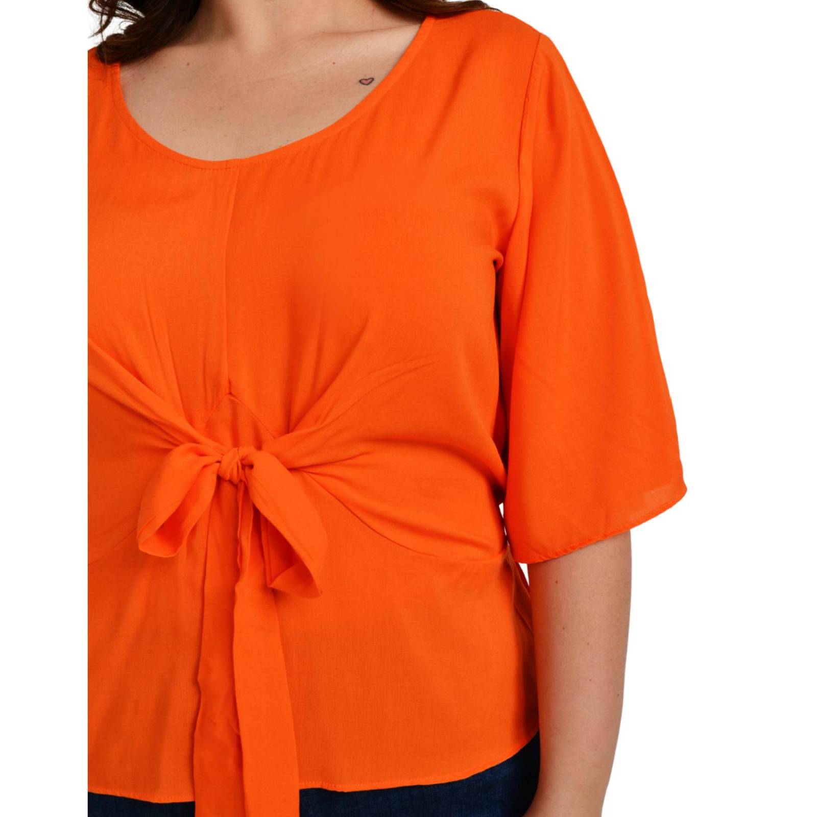 Blusa detalle de moño Roman Fashion /Tallas Extras, 1832 (Naranja) 