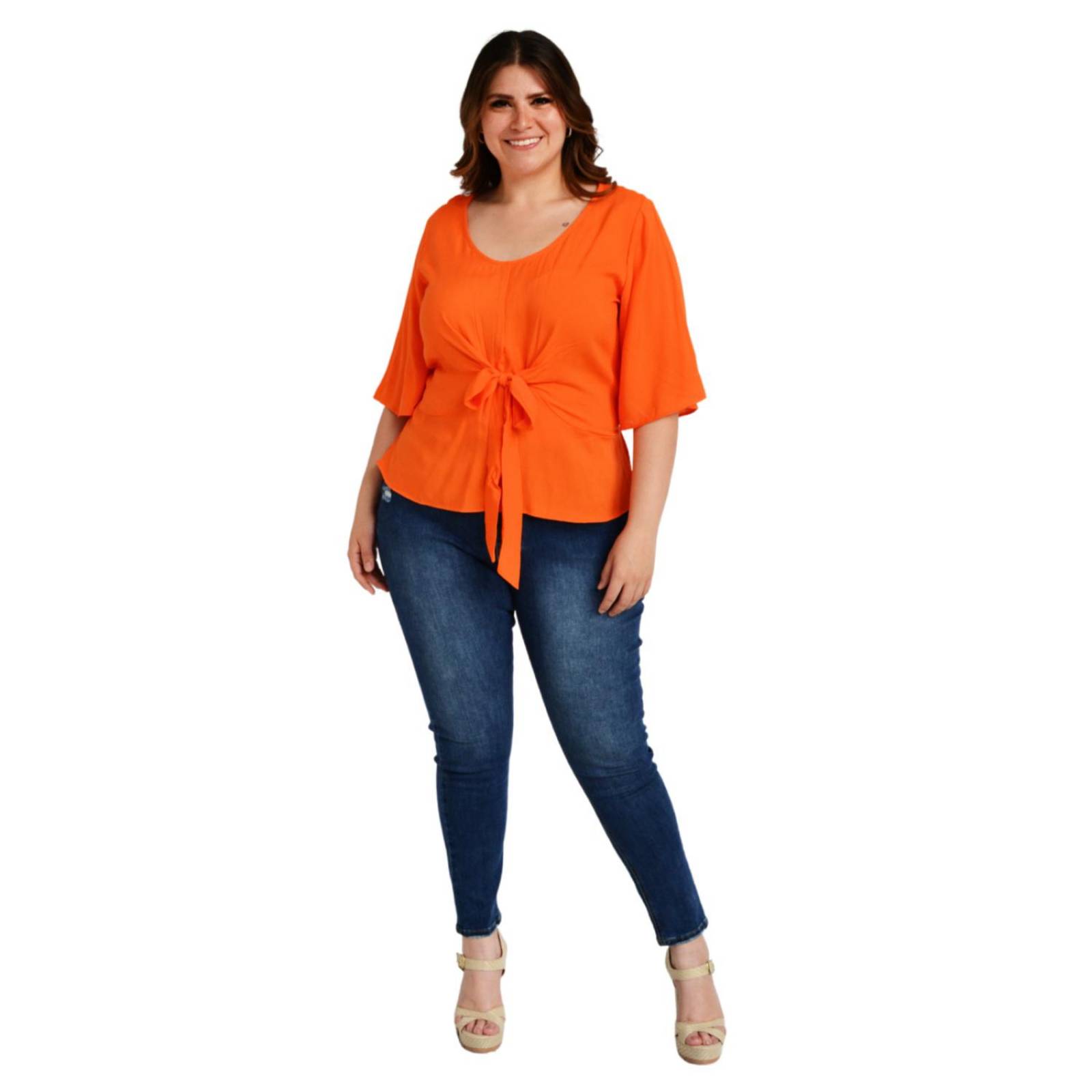 Blusa detalle de moño Roman Fashion /Tallas Extras, 1832 (Naranja) 