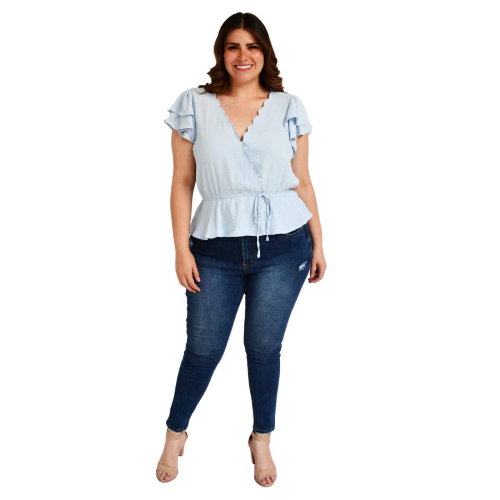 Blusa manga mariposa Roman Fashion /Tallas Extras, 91597 (Azul cielo)