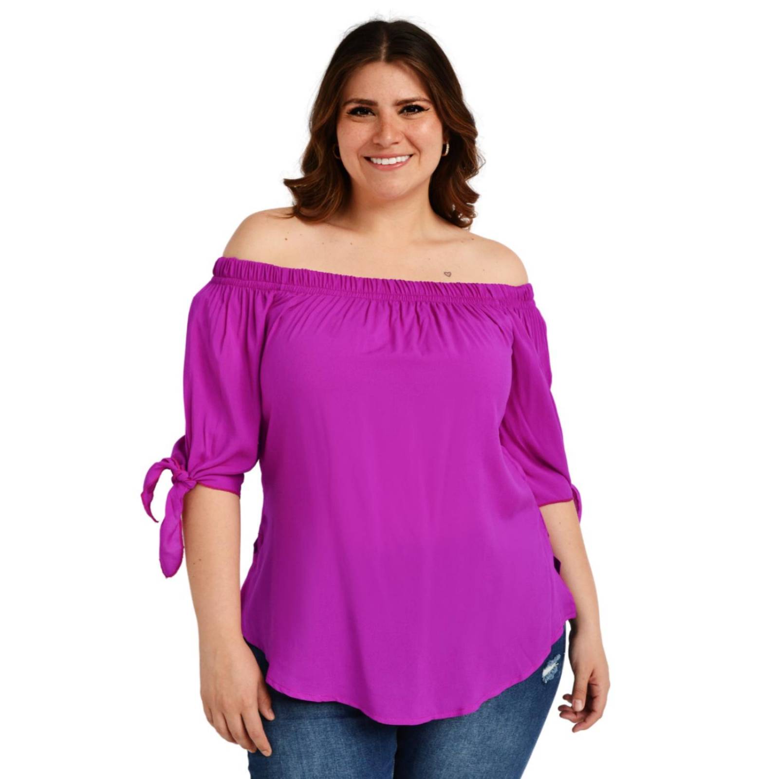 Blusa escote campesino Roman Fashion /Tallas Extras, 1608 (Magenta) 