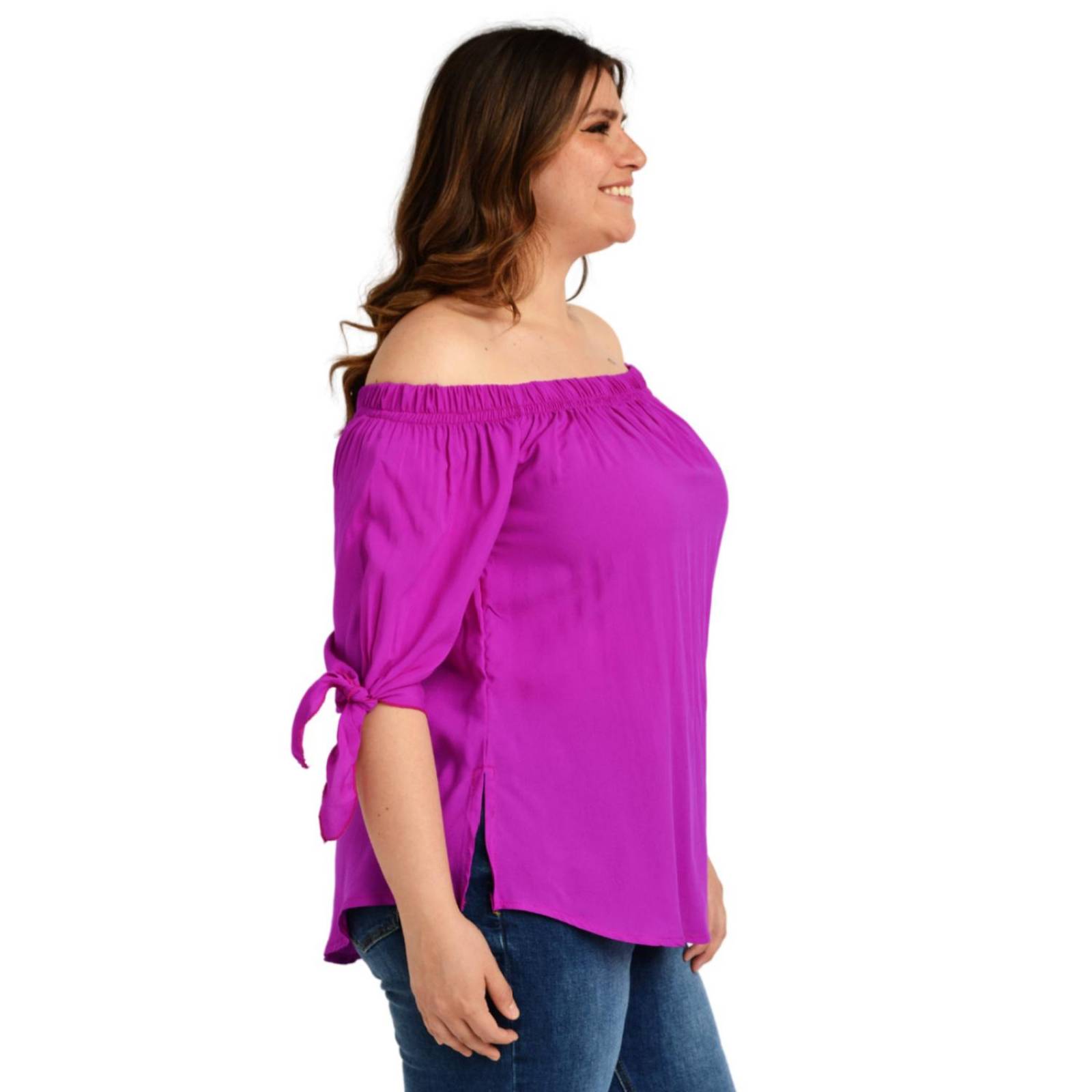Blusa escote campesino Roman Fashion /Tallas Extras, 1608 (Magenta) 