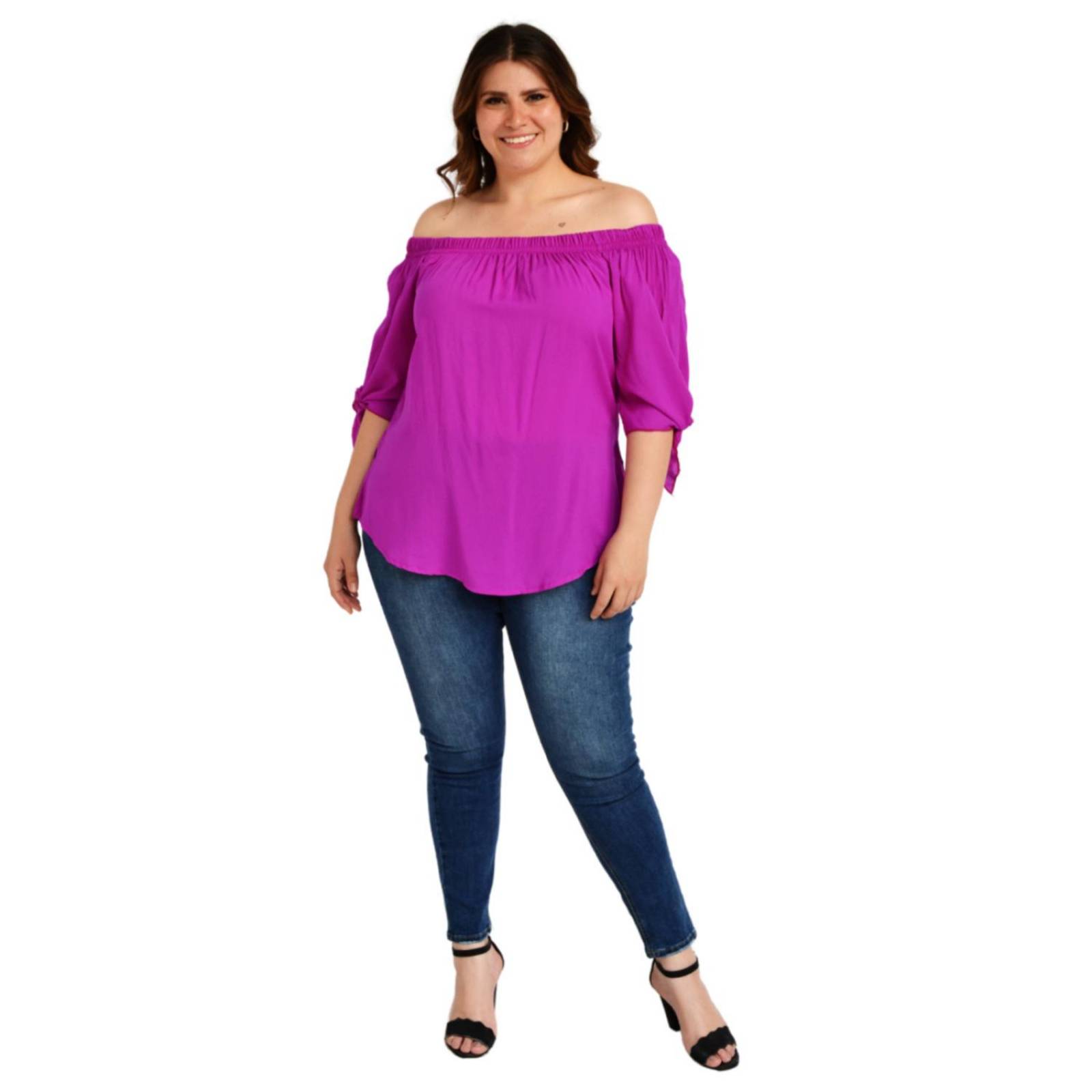 Blusa escote campesino Roman Fashion /Tallas Extras, 1608 (Magenta) 