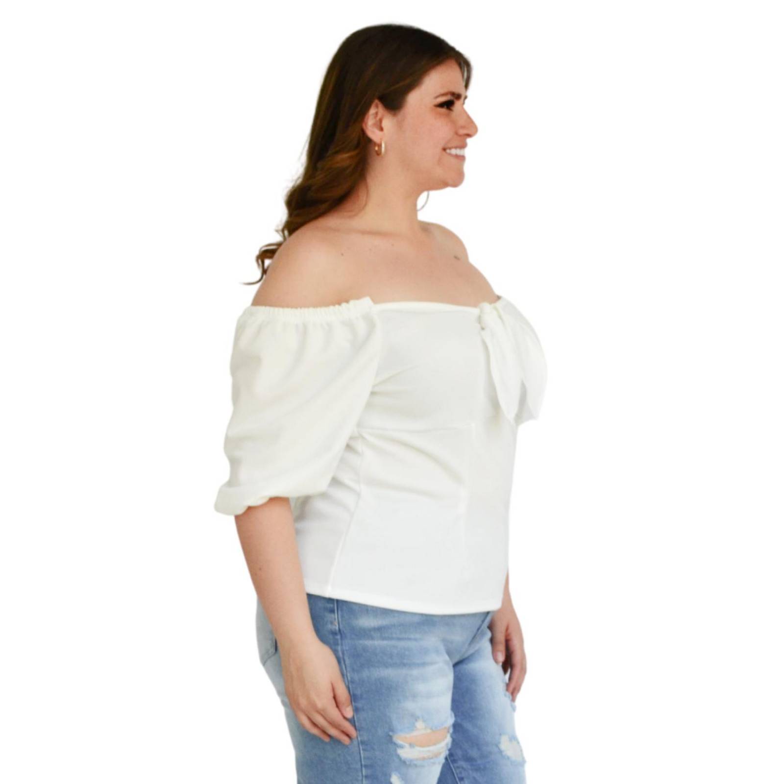 Blusa capesina con nudo Roman Fashion /Tallas Extras, 1824 (Blanco) 