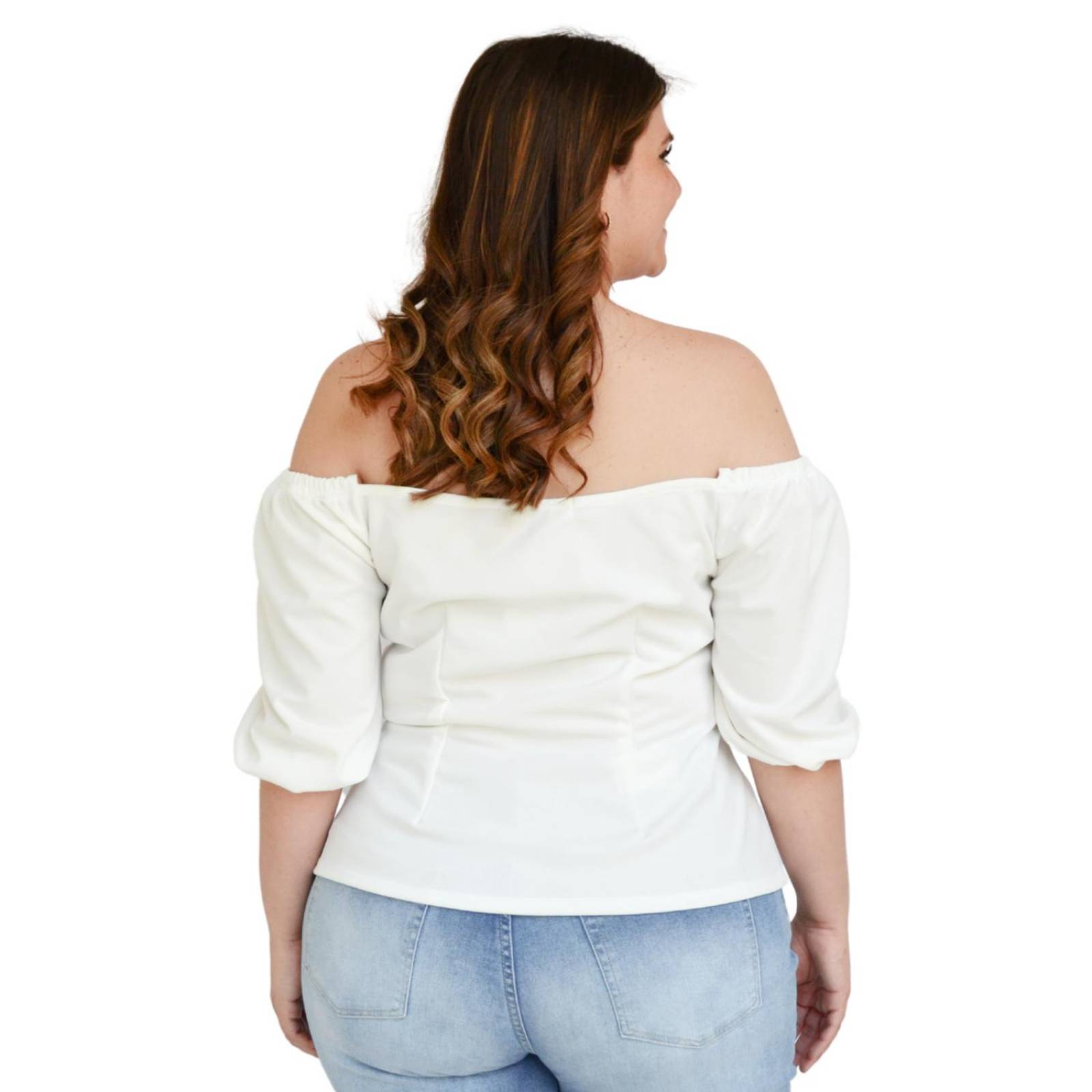 Blusa capesina con nudo Roman Fashion /Tallas Extras, 1824 (Blanco) 