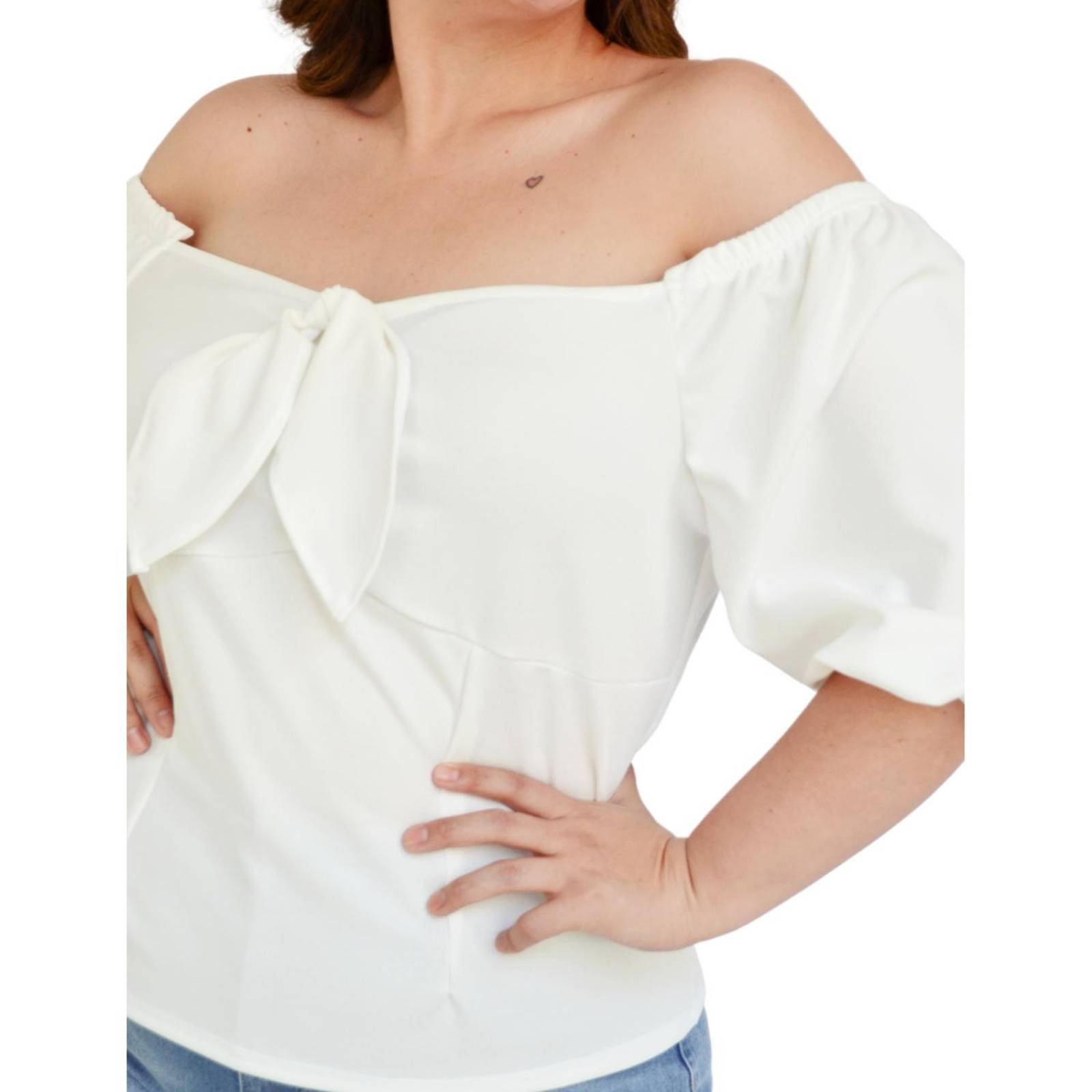Blusa capesina con nudo Roman Fashion /Tallas Extras, 1824 (Blanco) 