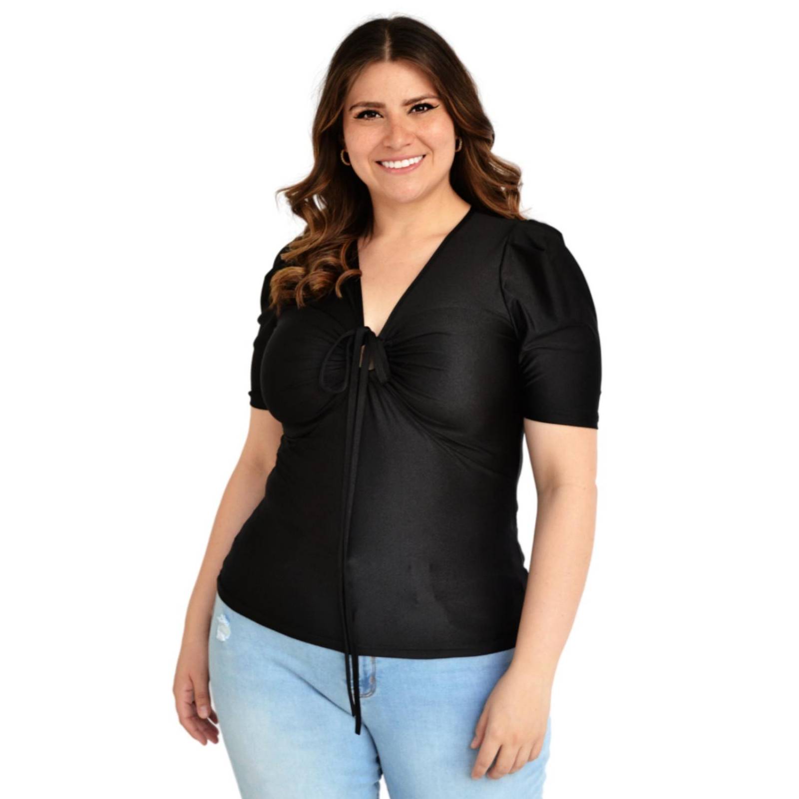 Blusa de satín Roman Fashion /Tallas Extras 1825 (Negro) 