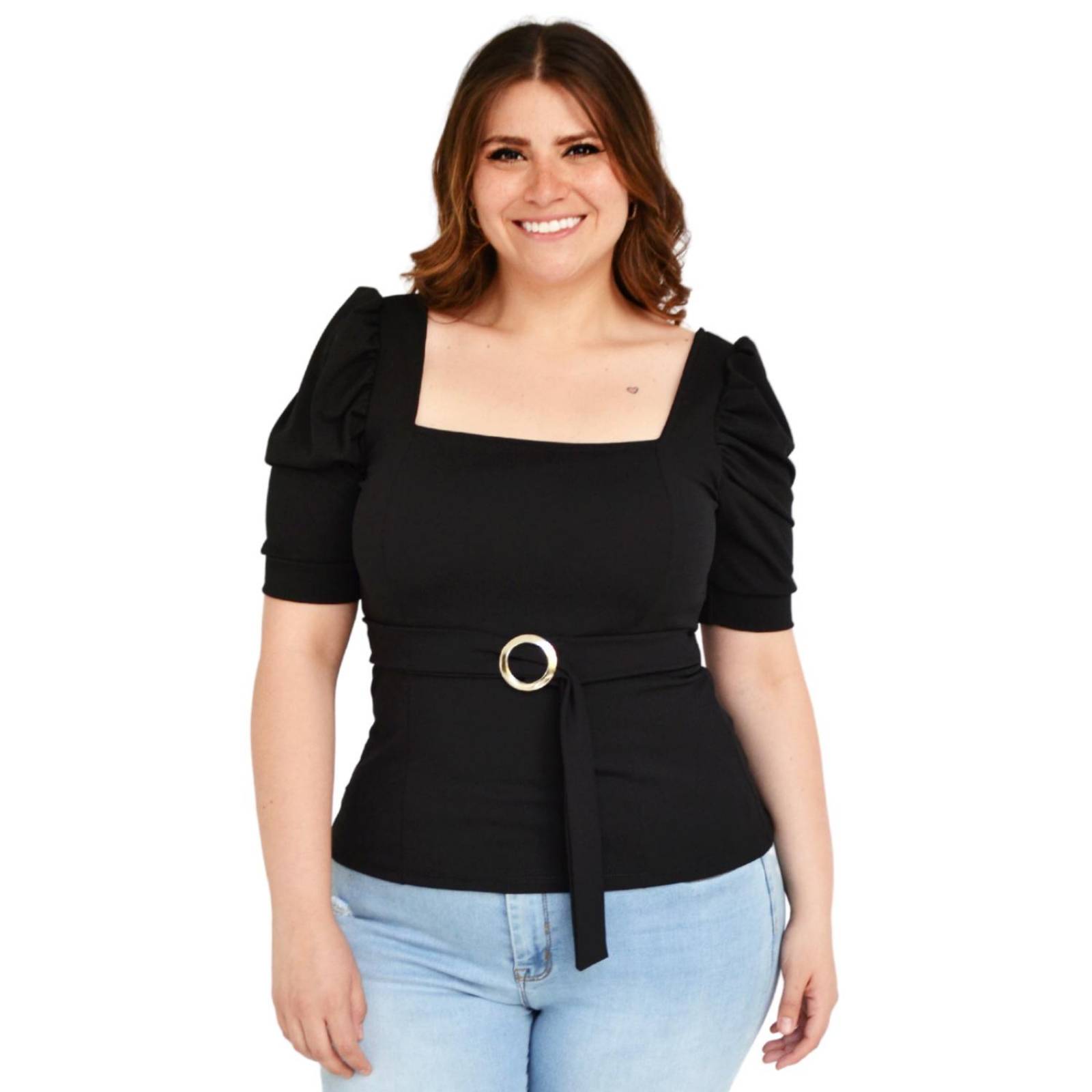Blusa escote cuadrado Roman Fashion /Tallas Extras 1823 (Negro) 
