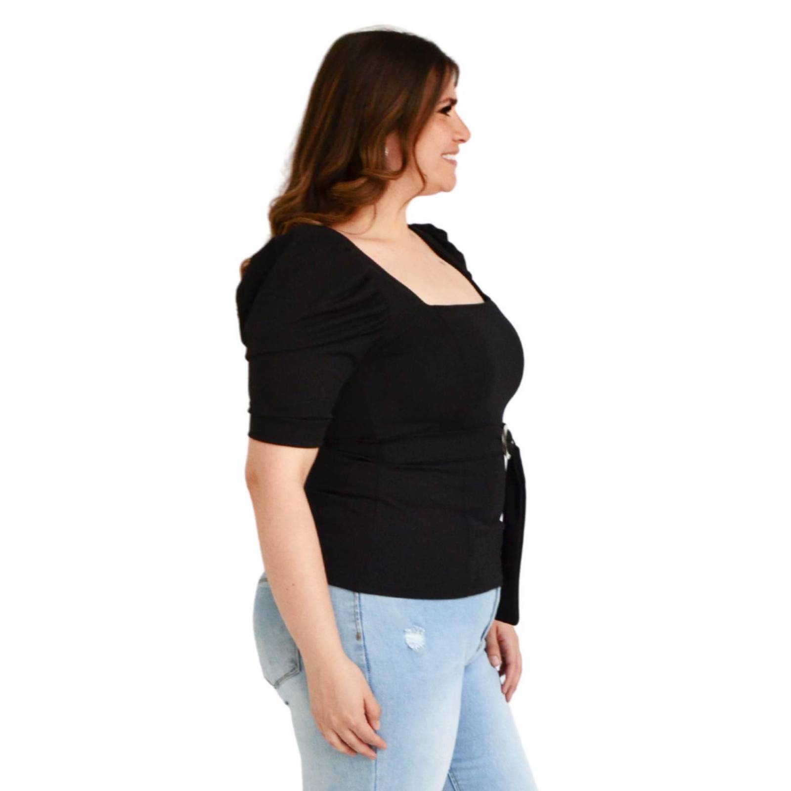 Blusa escote cuadrado Roman Fashion /Tallas Extras 1823 (Negro) 