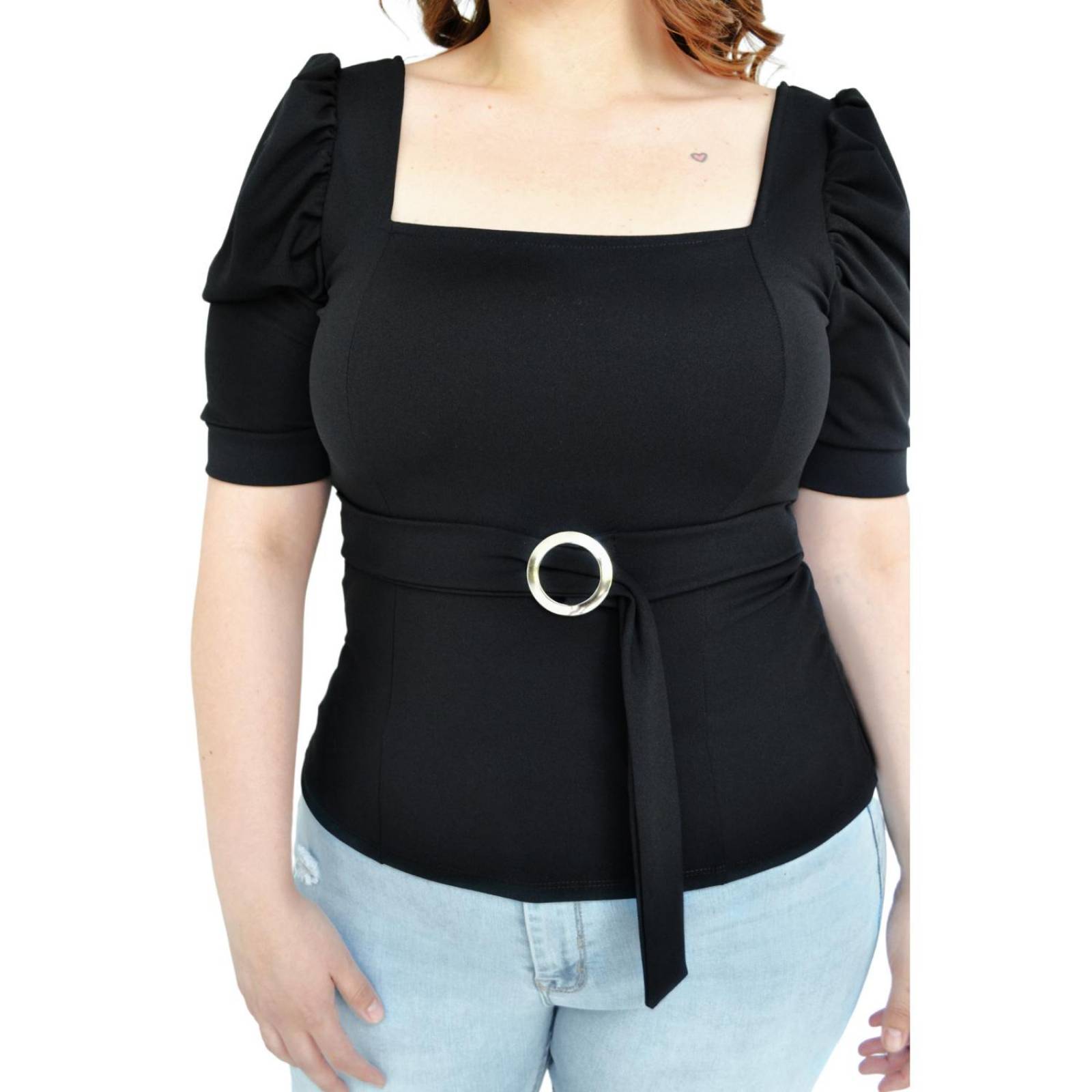 Blusa escote cuadrado Roman Fashion /Tallas Extras 1823 (Negro) 