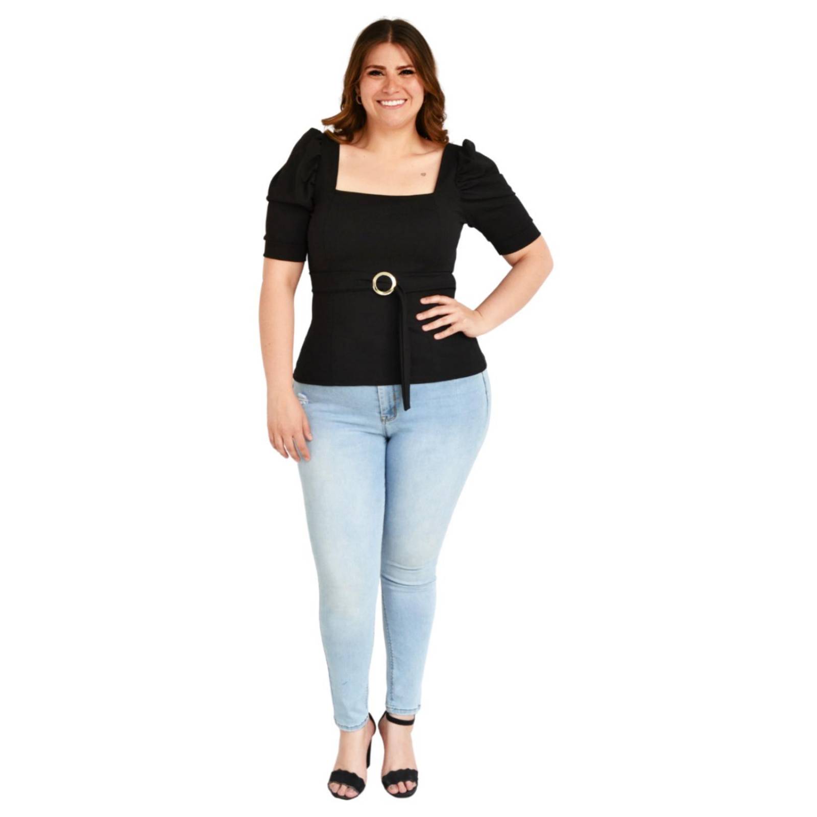 Blusa escote cuadrado Roman Fashion /Tallas Extras 1823 (Negro) 