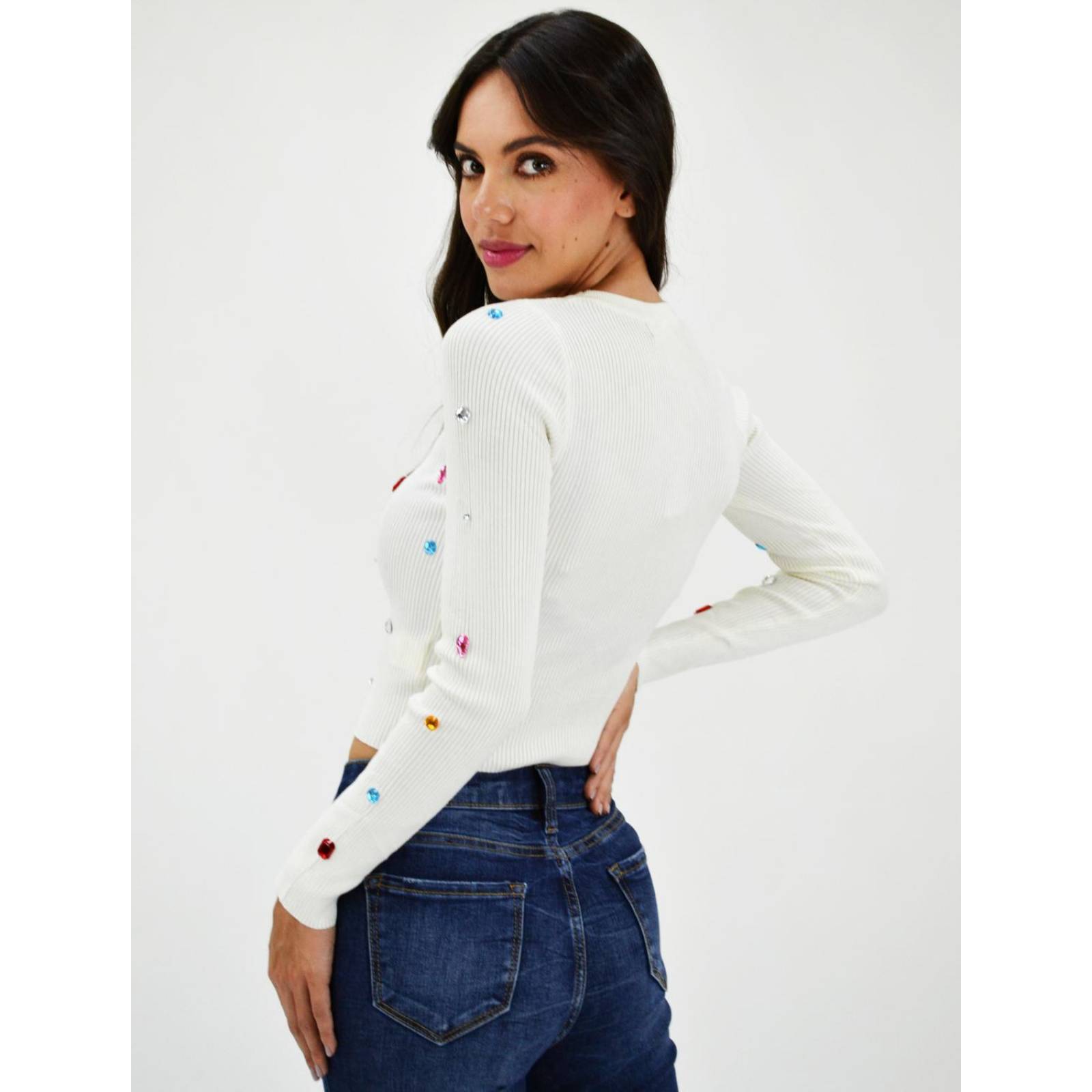 Blusa manga larga con pedrería Roman Fashion /Juvenil, 933 (Blanco) 