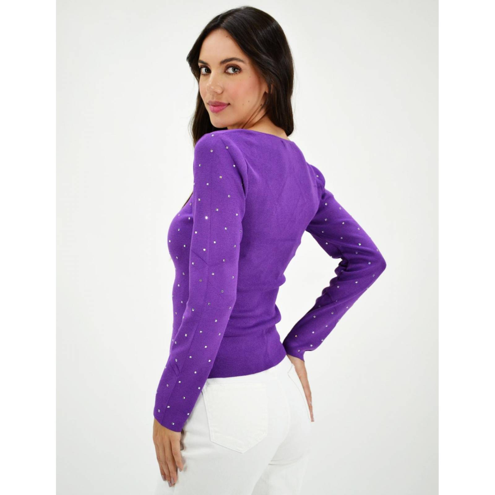 Blusa de canale con pedrería Roman Fashion /Juvenil, 975 (Morado) 