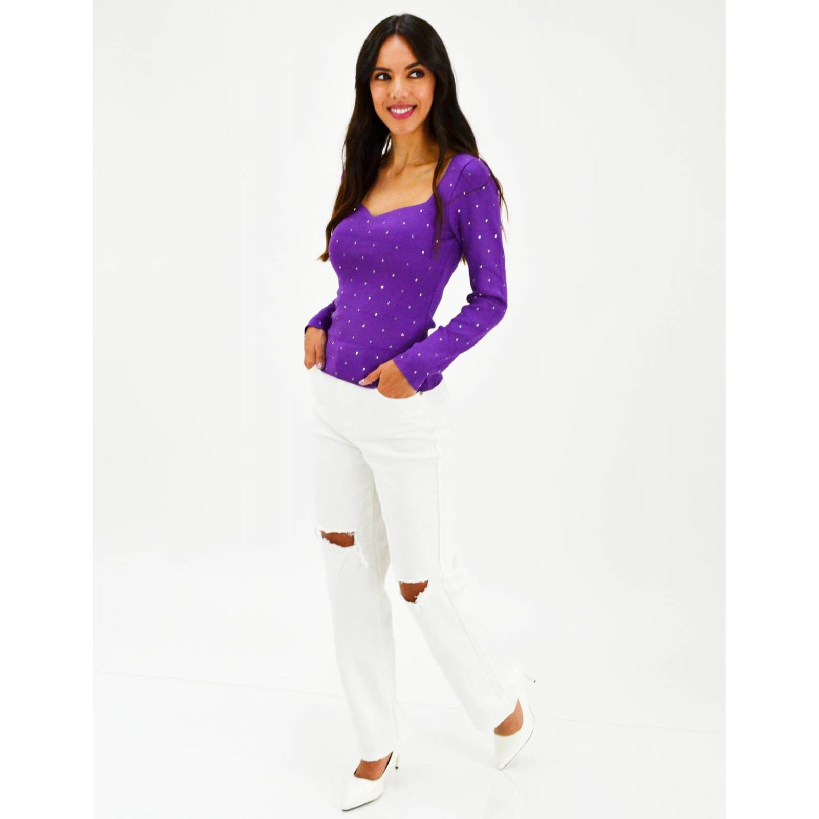 Blusa de canale con pedrería Roman Fashion /Juvenil, 975 (Morado) 