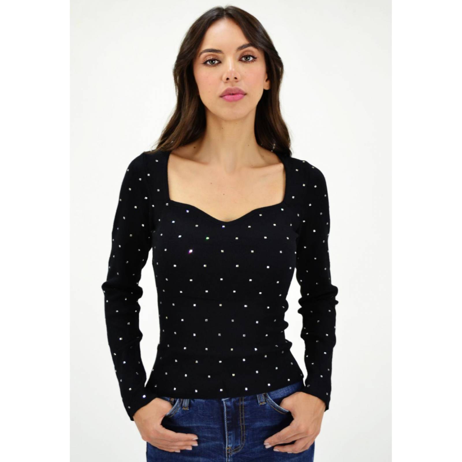 Blusa de canale con pedrer a Roman Fashion Juvenil 975 Negro