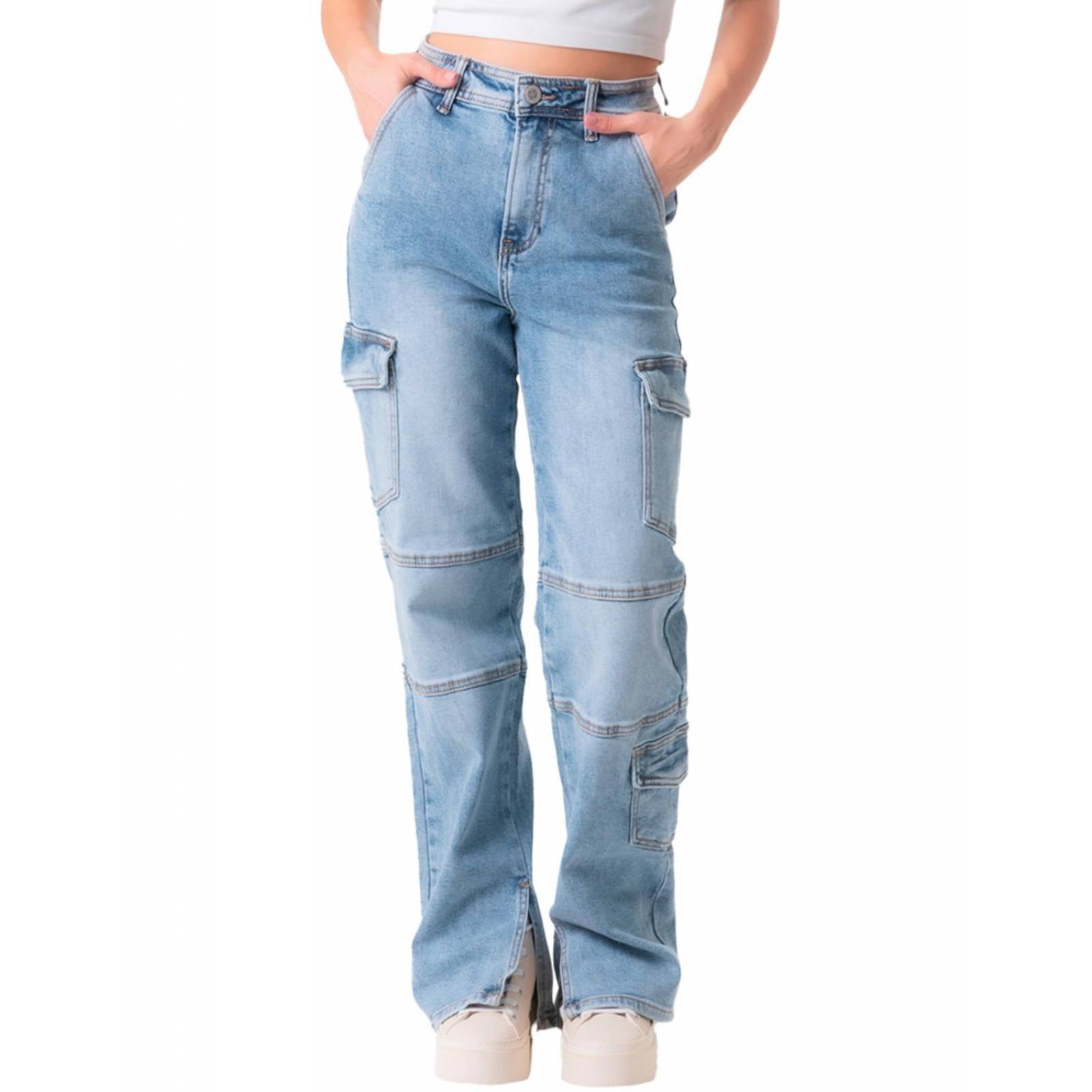  Jeans Denim Vendaje Bolsillo Inferior Borla Casual