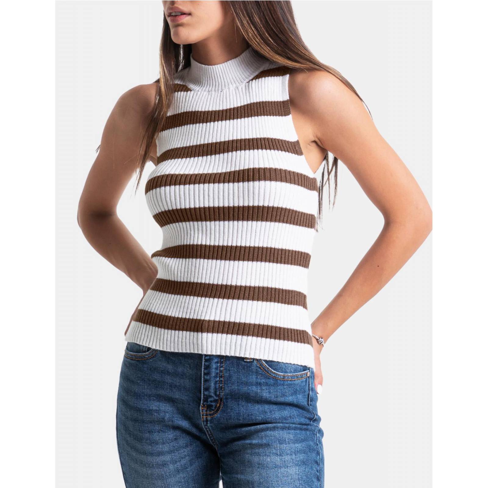 Blusa de rayas tejida Balam /Juvenil, 0085 (Cafe) 