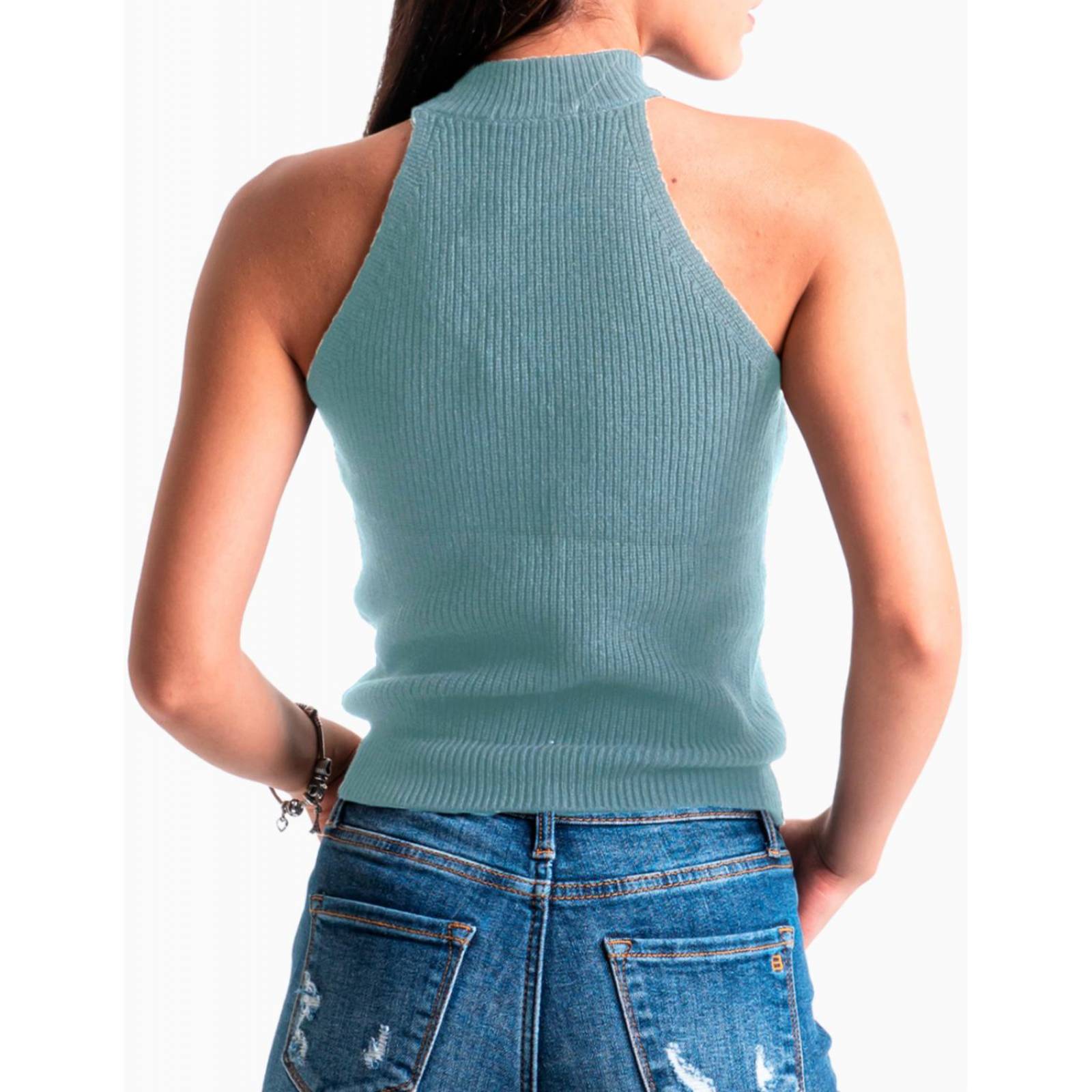 Blusa básica cuello halter Balam, 0088 (Azul petroleo) 