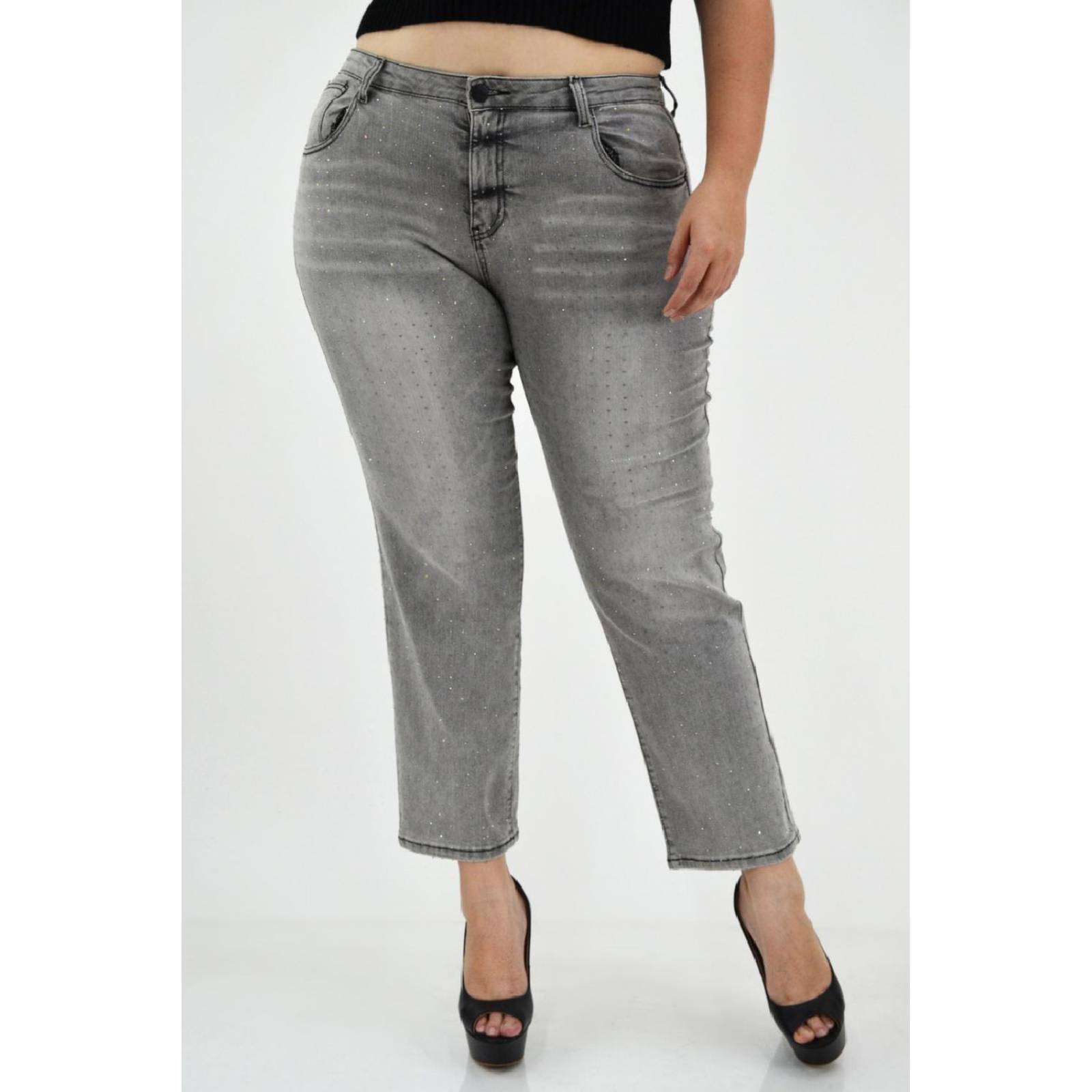 Mom jeans con brillo /Tallas Extras, 241 (Gris con brillos) 