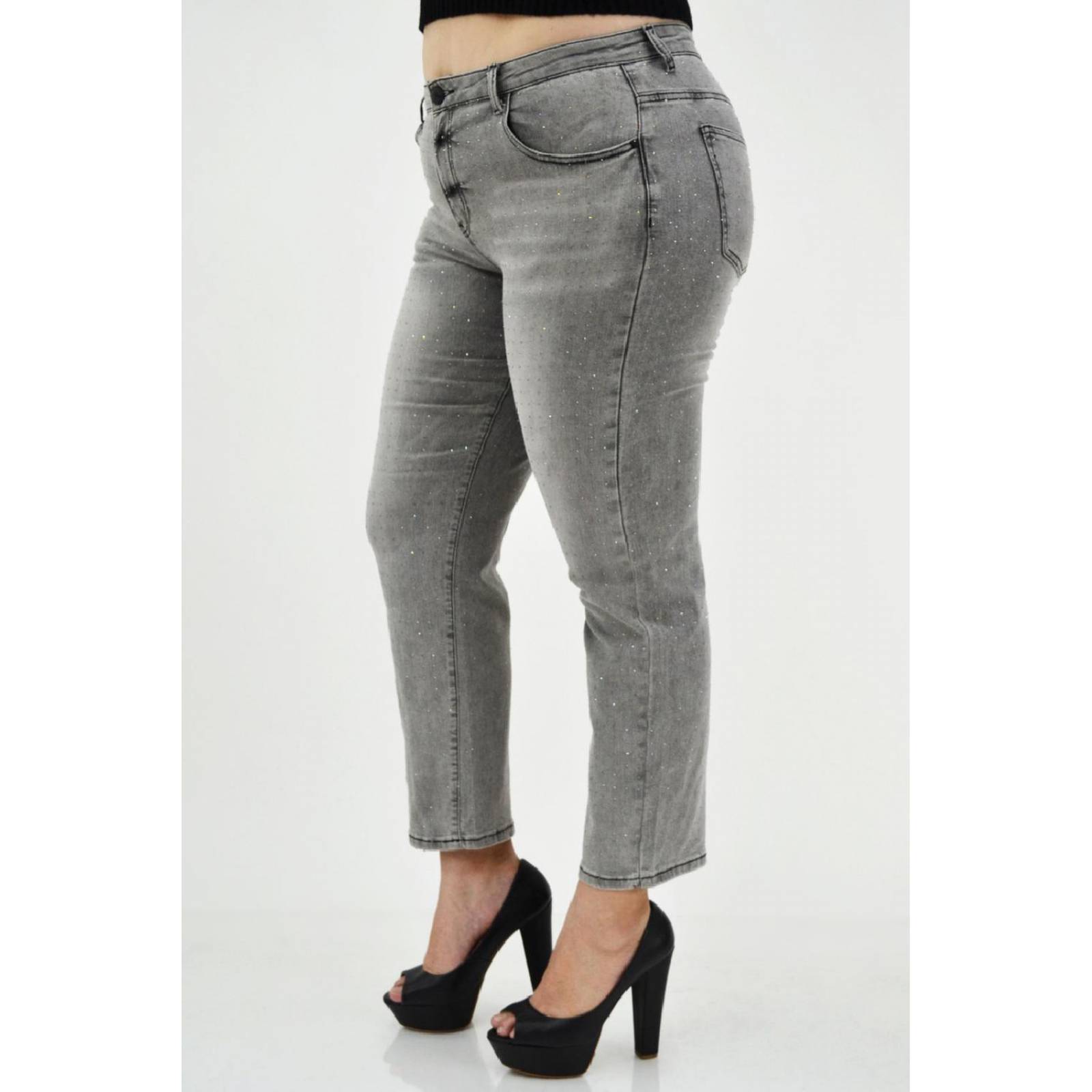 Mom jeans con brillo /Tallas Extras, 241 (Gris con brillos) 