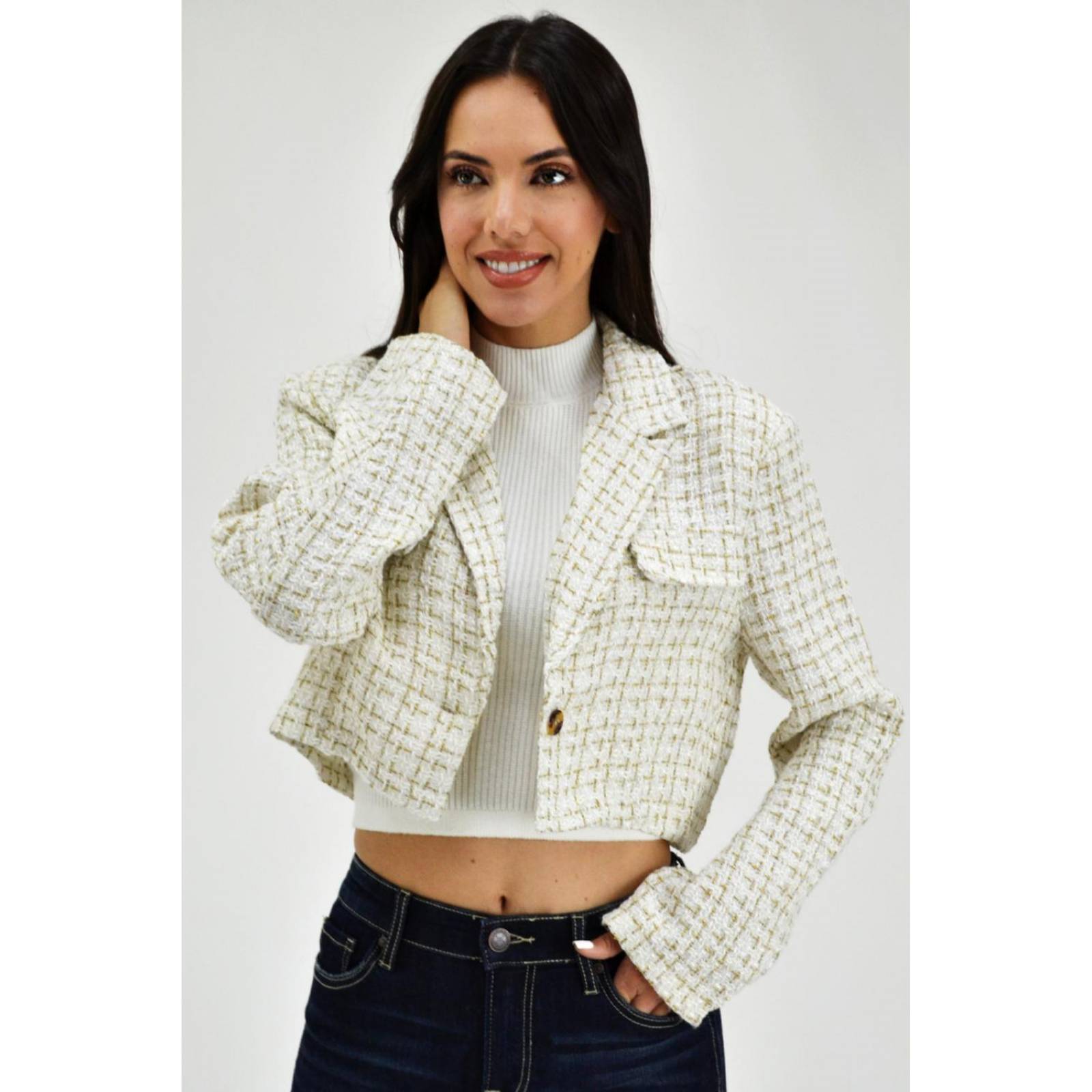 Chaqueta tipo de chanel /Juvenil, 8001 (Blanco) 