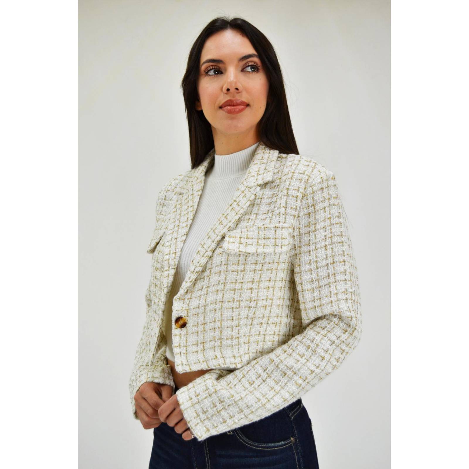 Chaqueta tipo de chanel /Juvenil, 8001 (Blanco) 