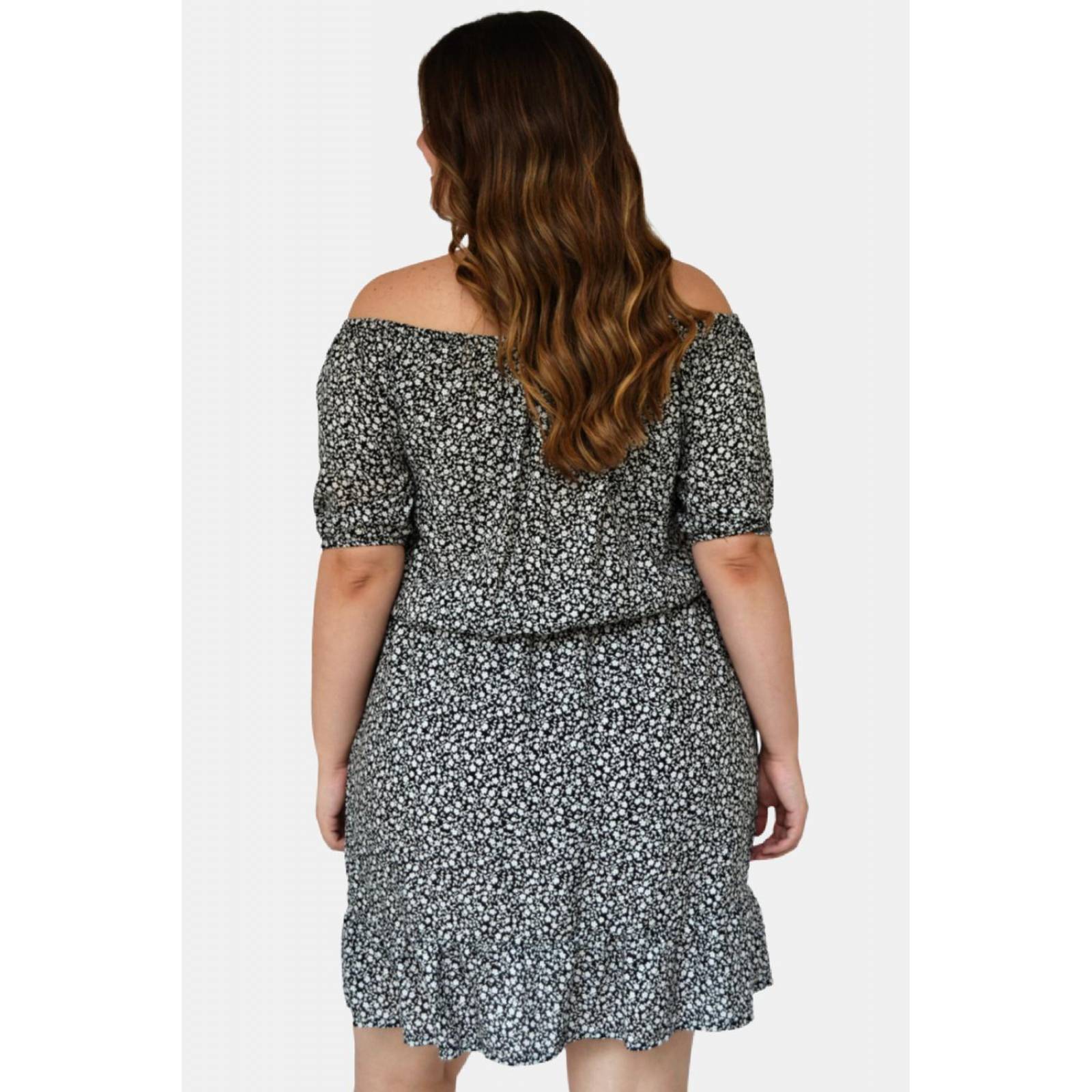 Vestido campesino Roman Fashion /Tallas Extras, 4191 (Negro floreado) 