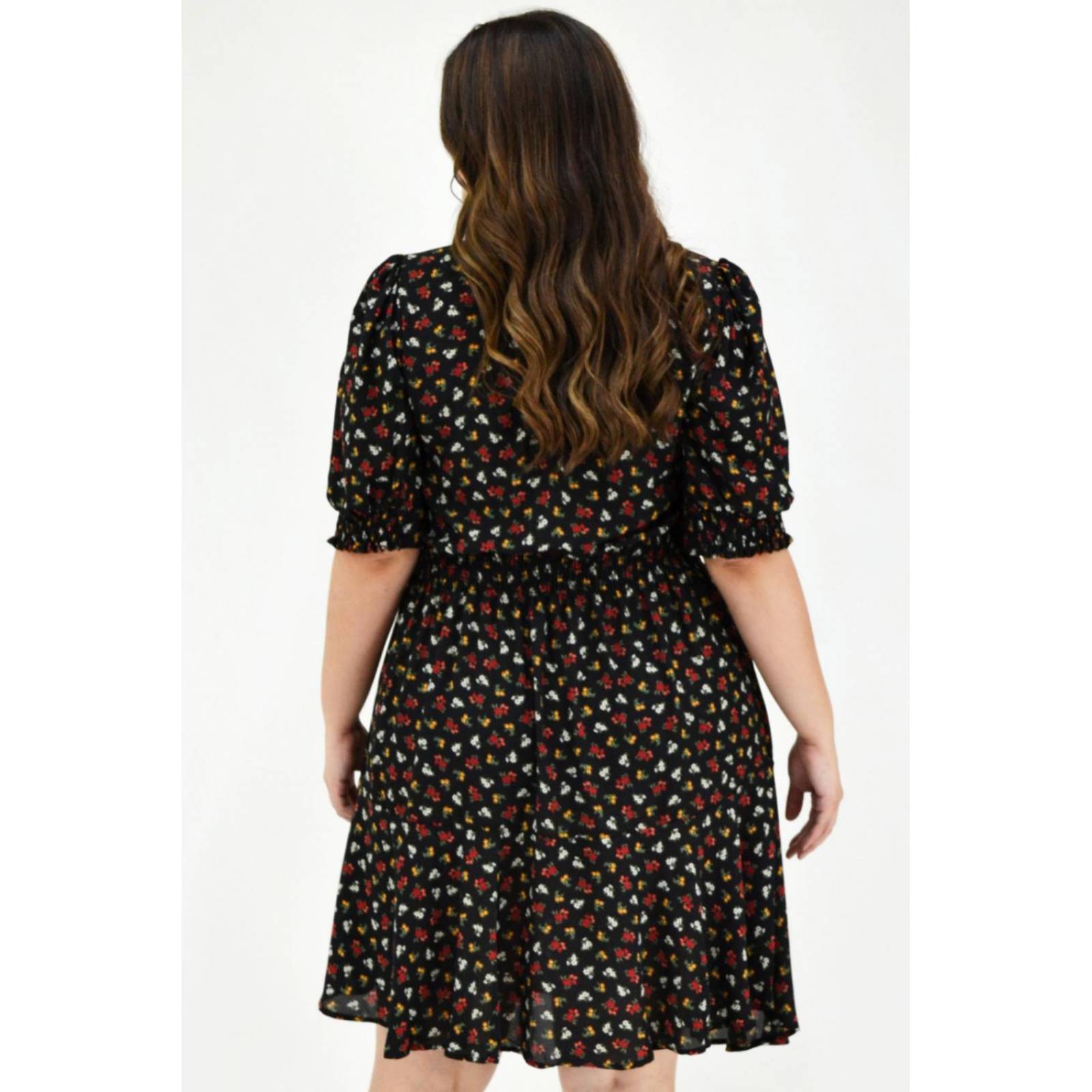 Vestido vaporoso Tallas Extras, 4886 (Negro floreado) 