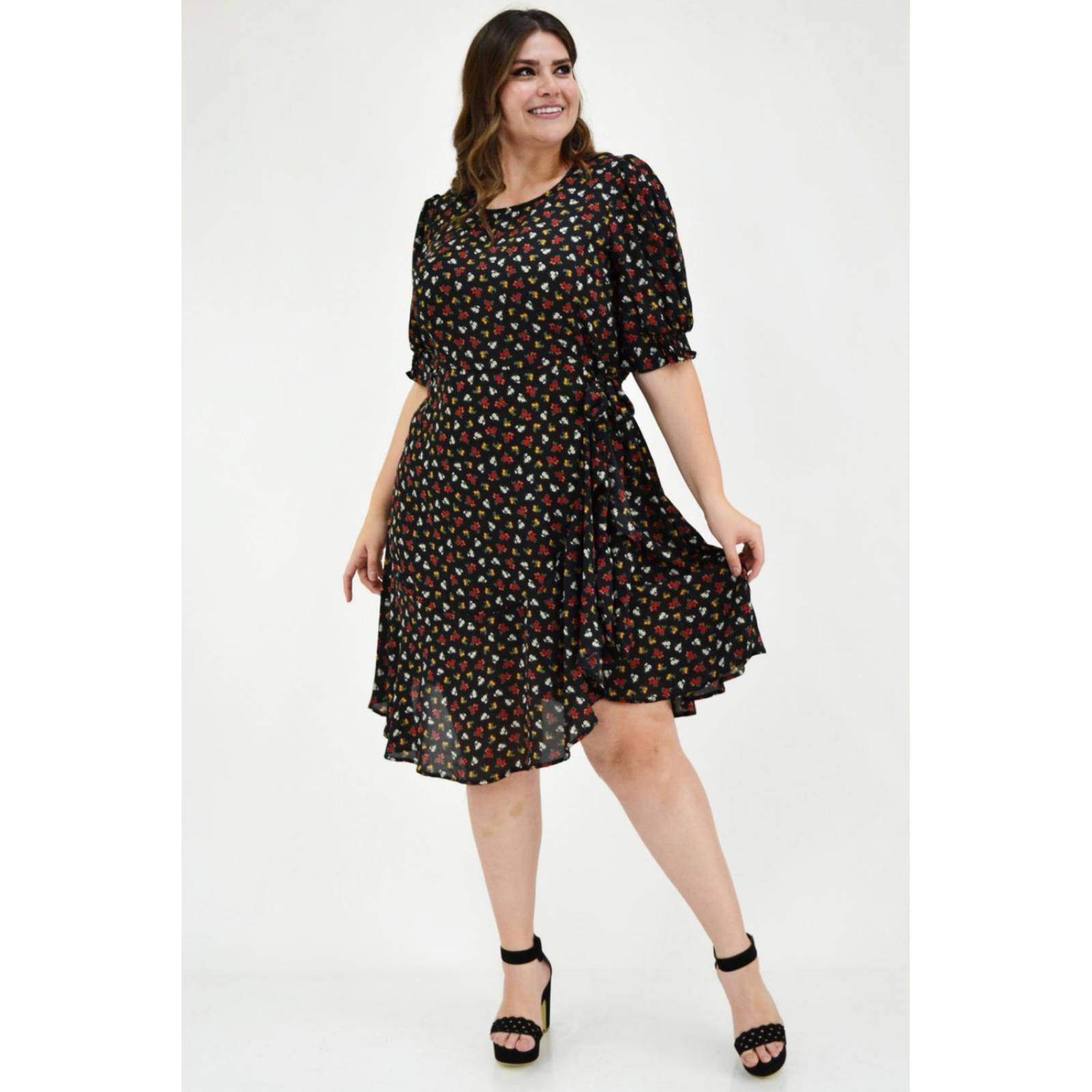 Vestido vaporoso Tallas Extras, 4886 (Negro floreado) 