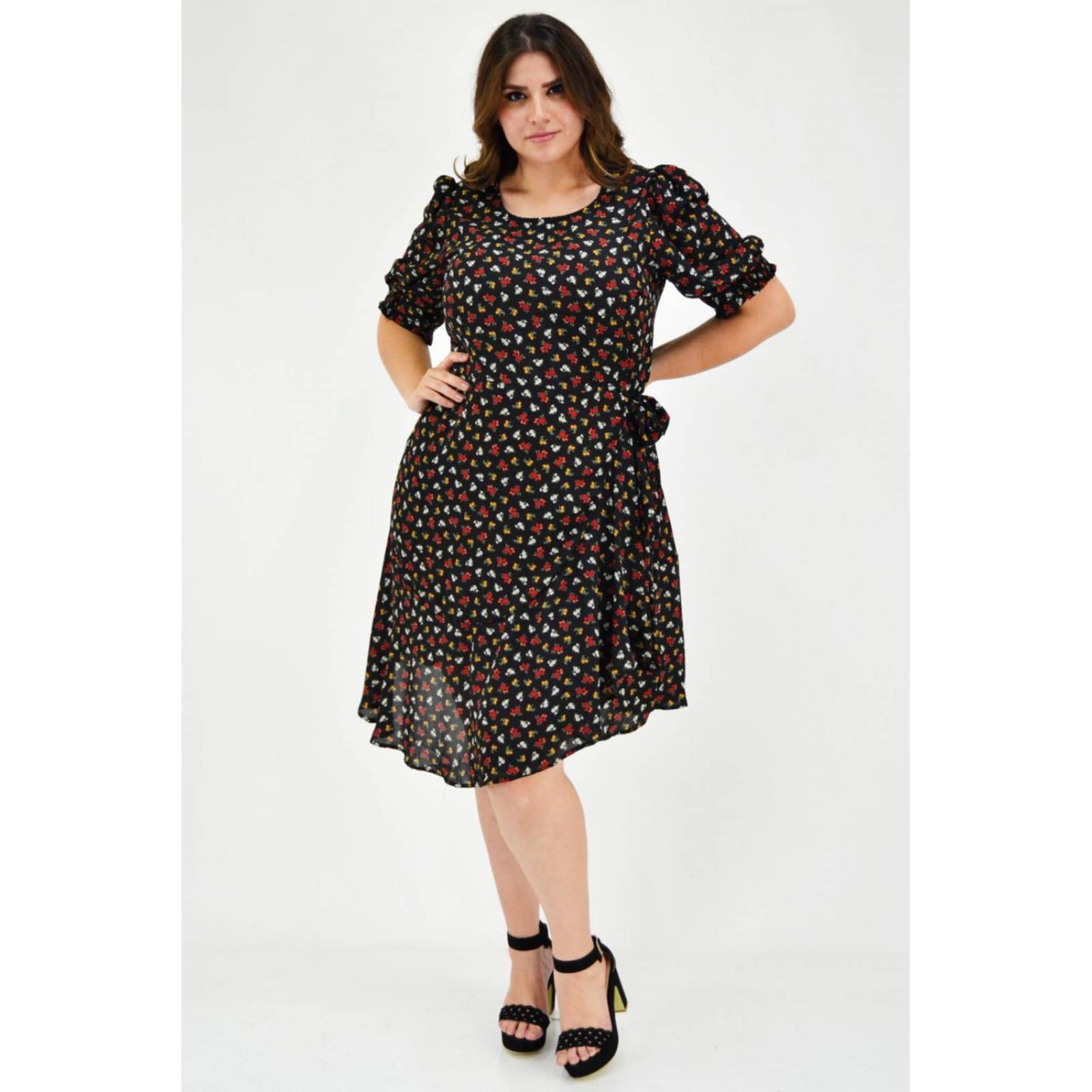 Vestido vaporoso Tallas Extras, 4886 (Negro floreado) 