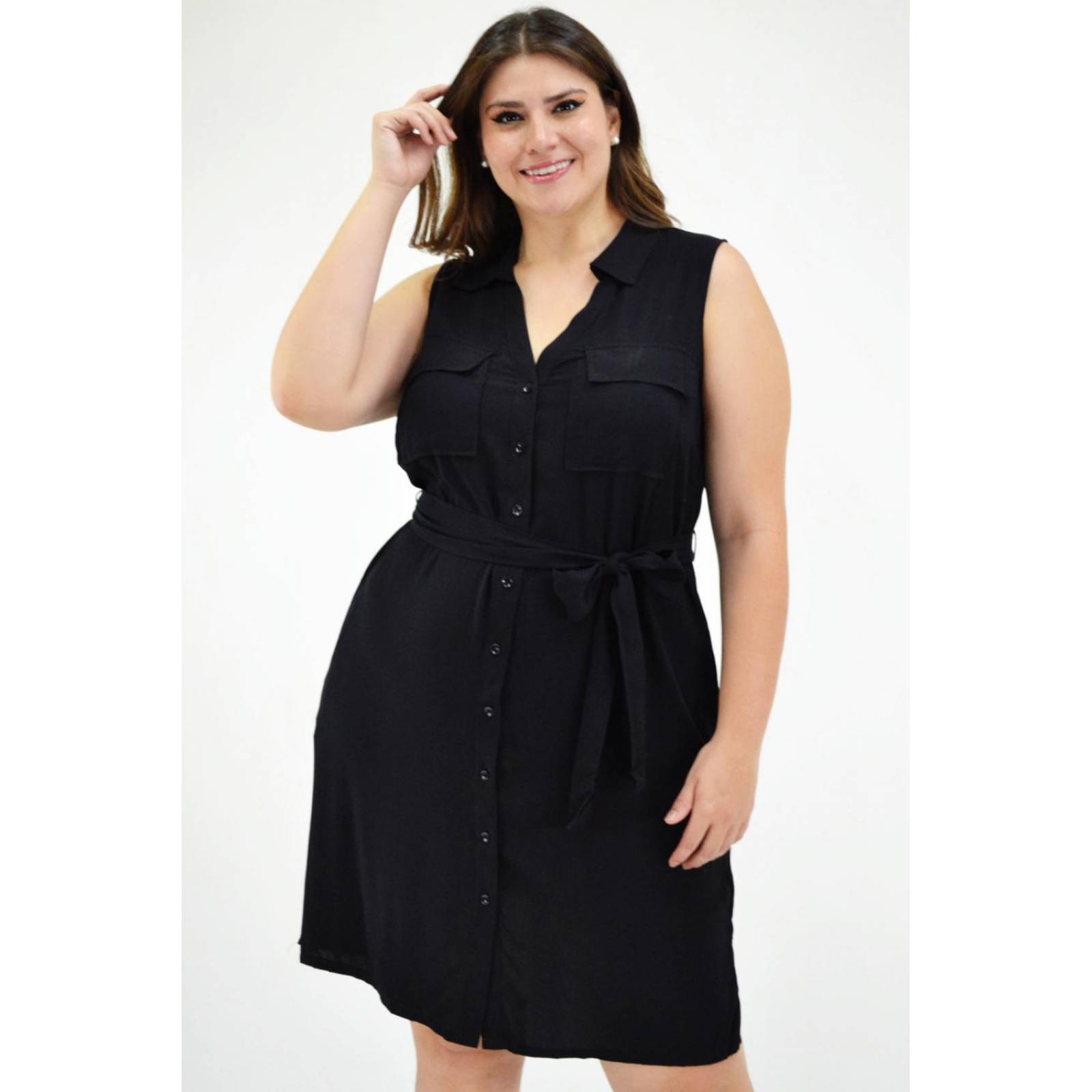 Vestido sin manga Tallas Extras, 1120 (Negro) 