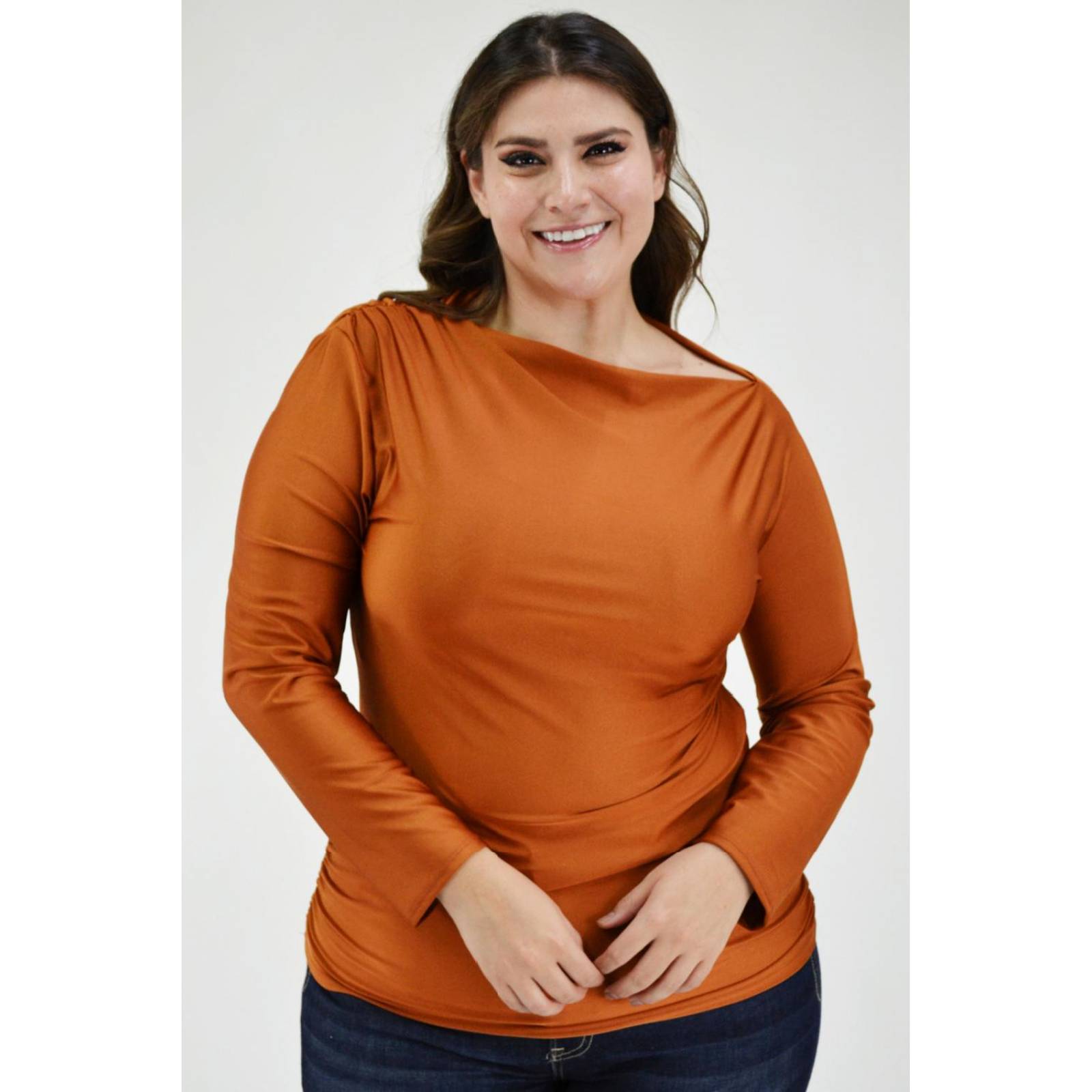Blusa escote barco Roman Fashion, 1852 (Cafe)