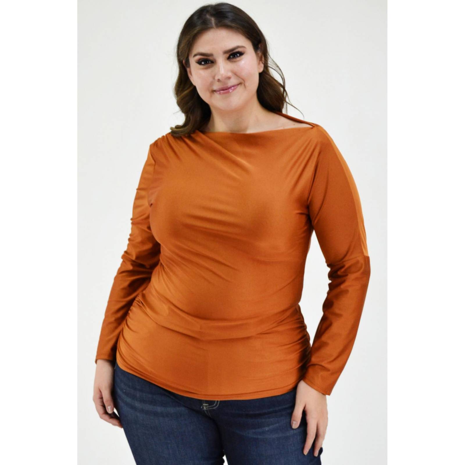 Blusa escote barco Roman Fashion, 1852 (Cafe)