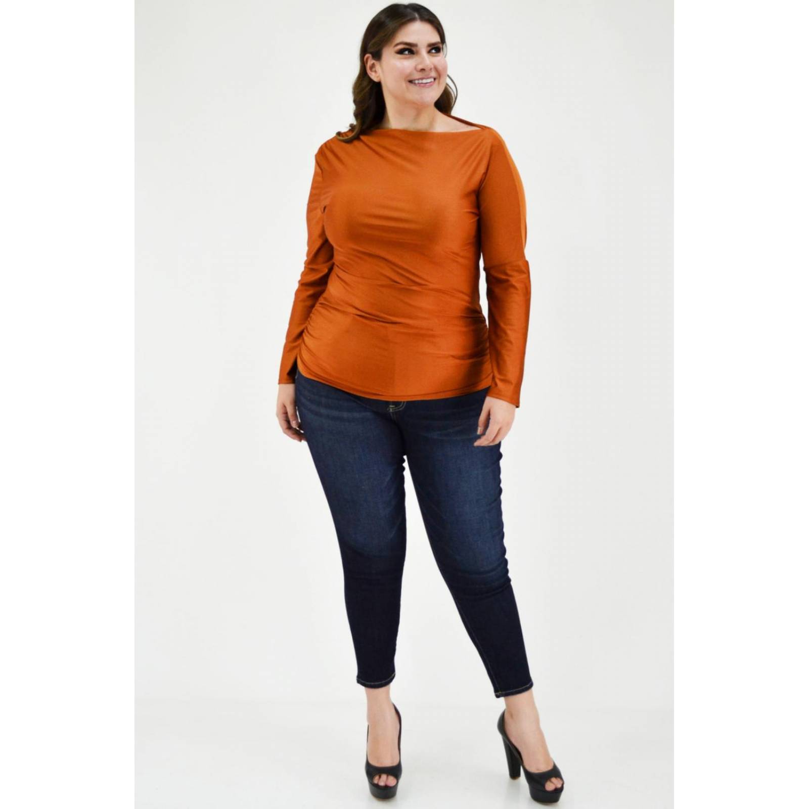 Blusa escote barco Roman Fashion, 1852 (Cafe)