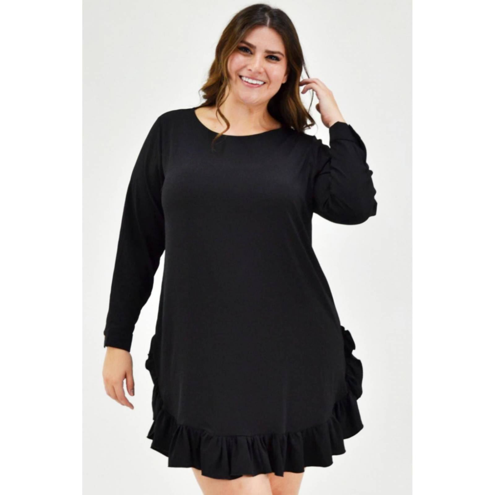 Vestido con olán Roman Fashion /Tallas Extras, 1270 (Negro)