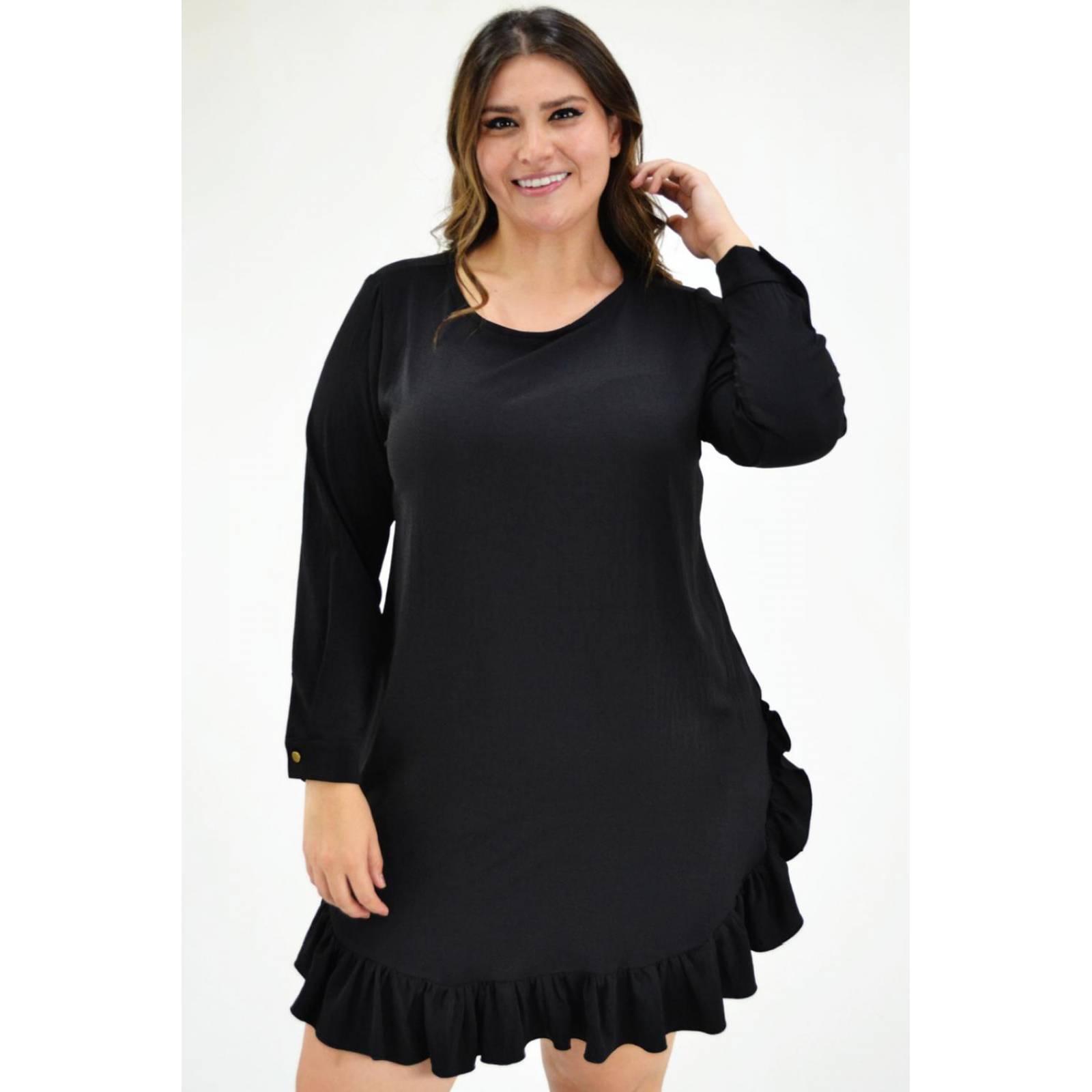 Vestido con olán Roman Fashion /Tallas Extras, 1270 (Negro)