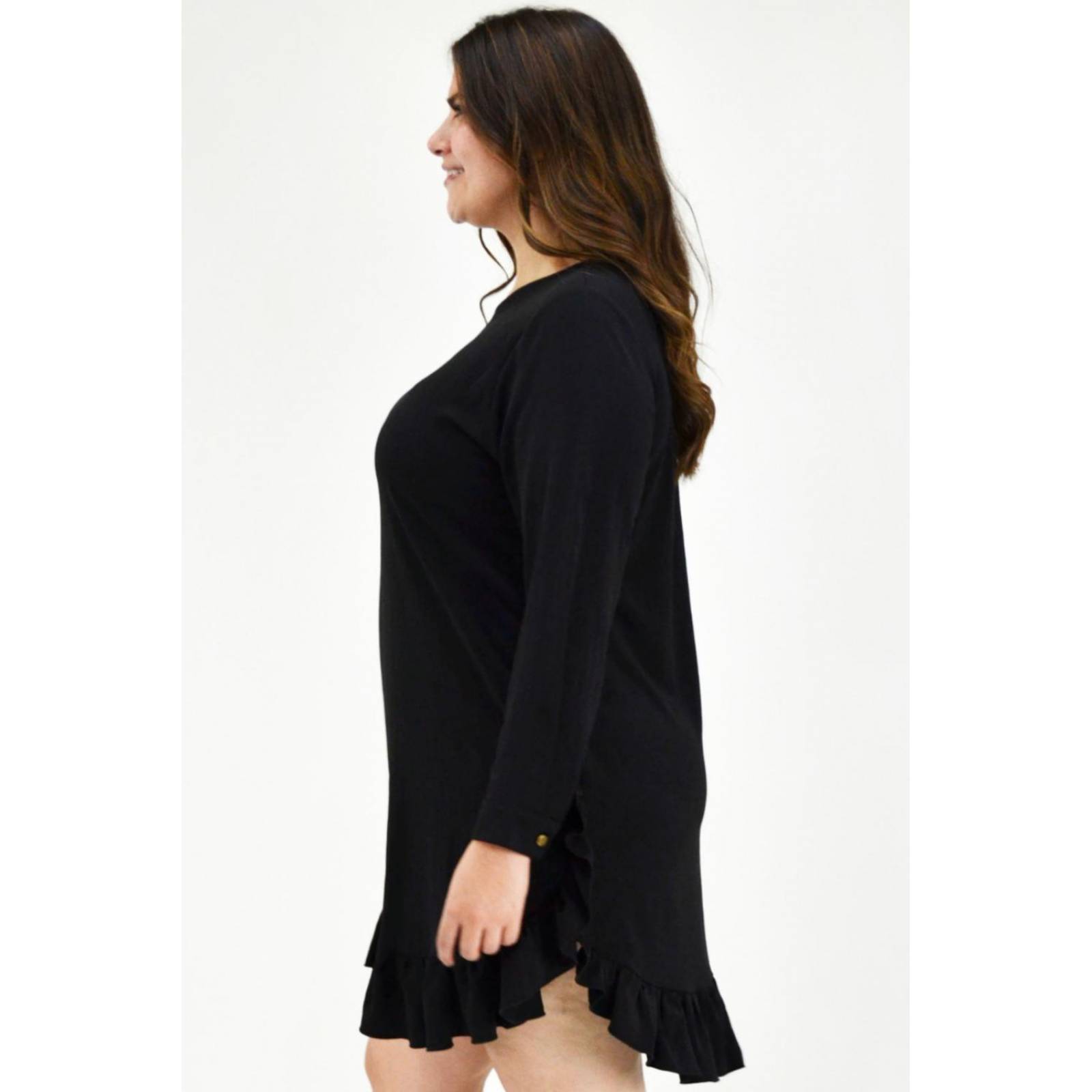 Vestido con olán Roman Fashion /Tallas Extras, 1270 (Negro)