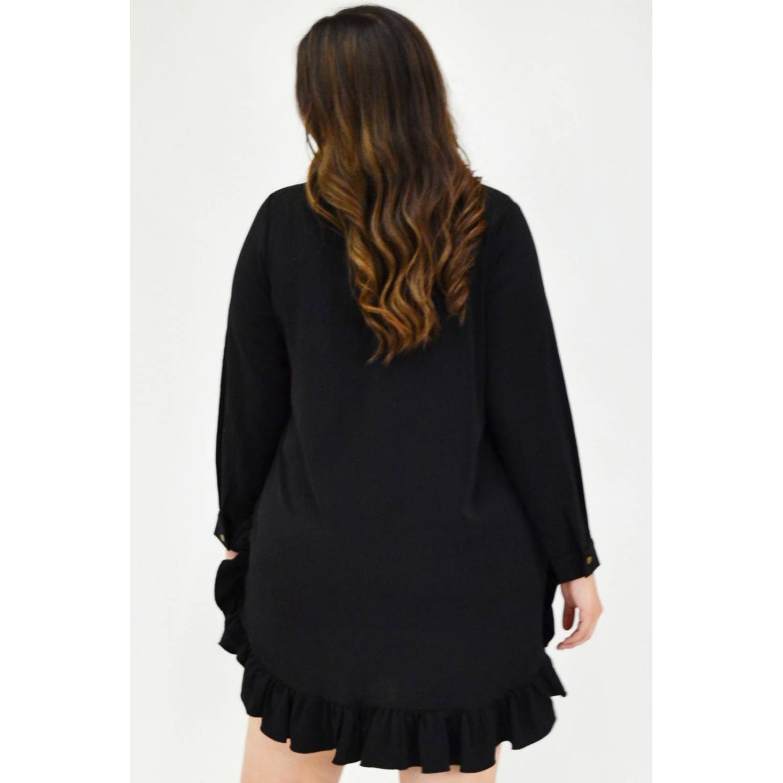 Vestido con olán Roman Fashion /Tallas Extras, 1270 (Negro)