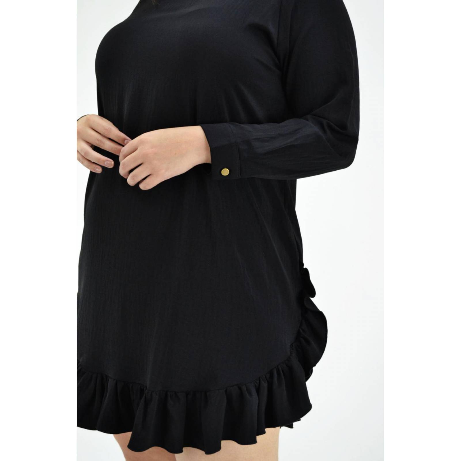 Vestido con olán Roman Fashion /Tallas Extras, 1270 (Negro)