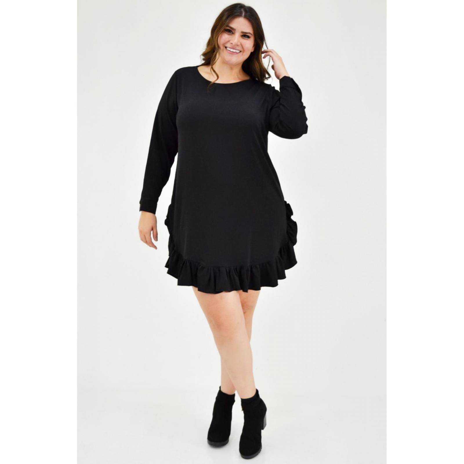 Vestido con olán Roman Fashion /Tallas Extras, 1270 (Negro)