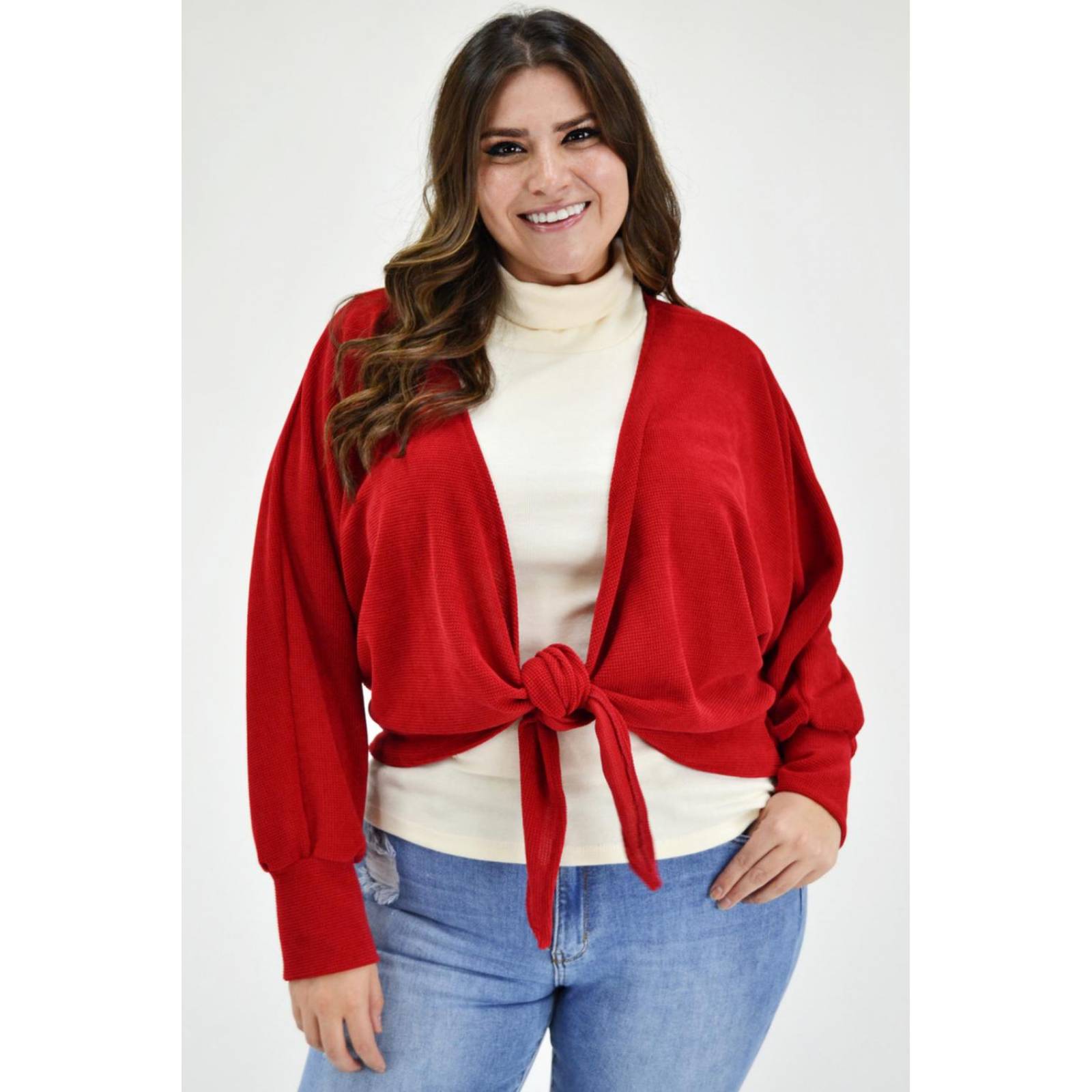 Cárdigan con nudo Roman Fashion /Tallas Extras, 1847 (Rojo) 